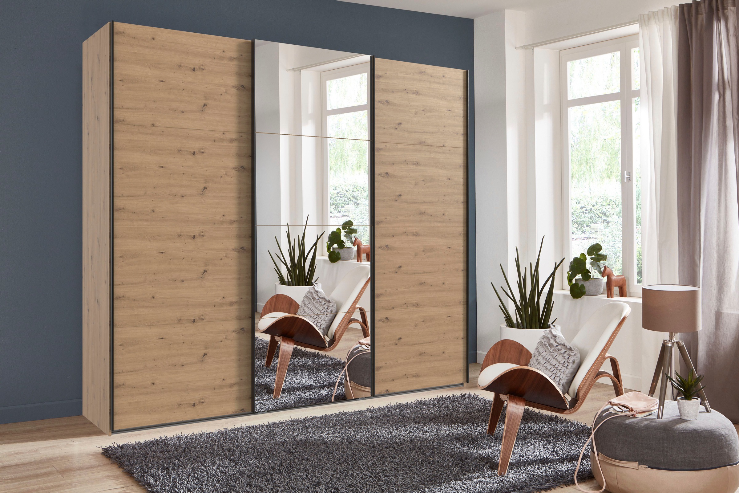 Wimex Kleiderschrank »Mugano, Made in Germany, Lieferung bis in Deine Etage und Stellort«, (wähle Deine Ausstattung: Basic oder Premium!), 3 Schwebetüren, grosse Grössen, mit oder ohne Spiegel, Metallgriffe