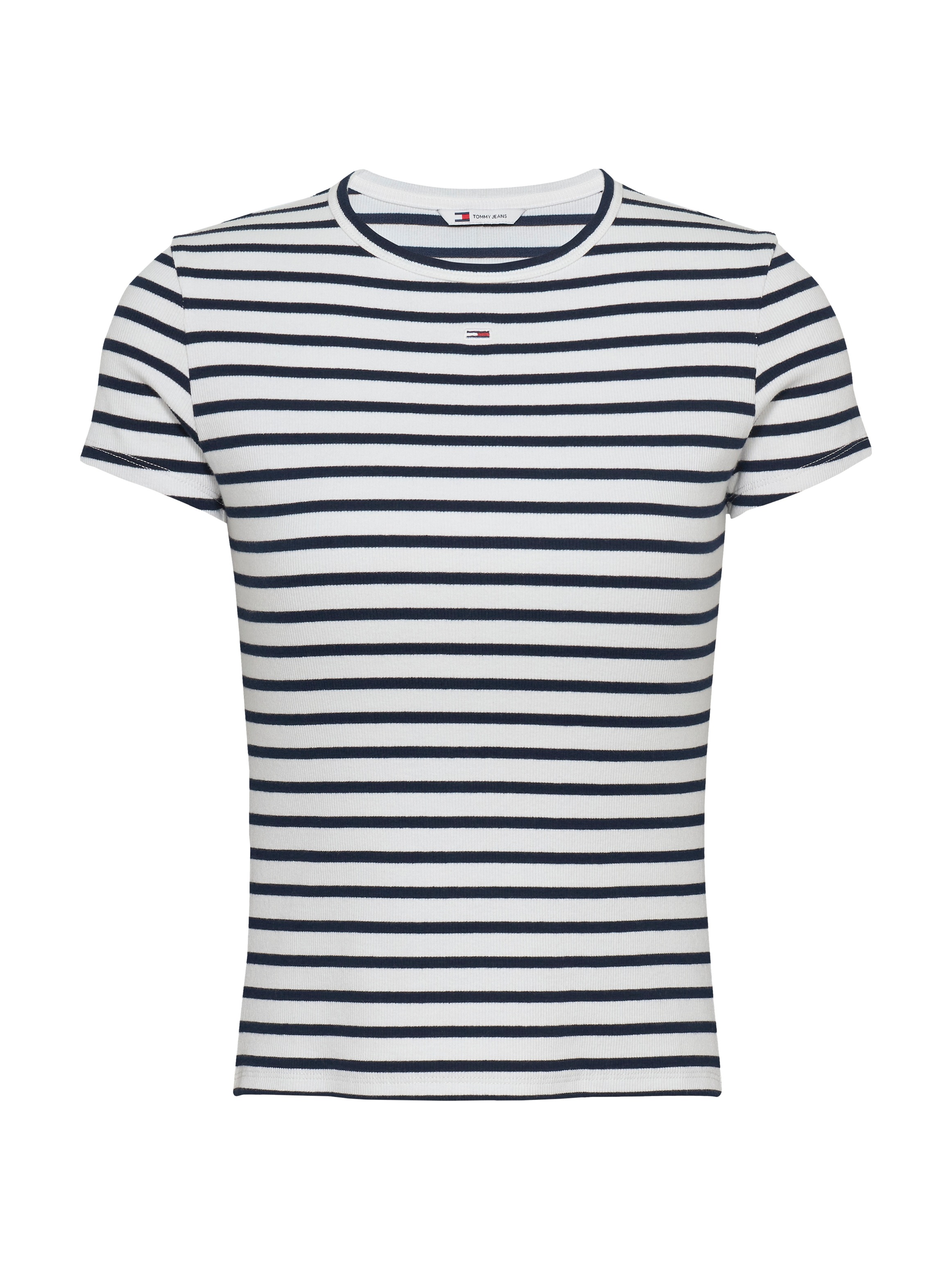 Tommy Jeans Kurzarmshirt "TJW ESSENTIAL RIB SHORT SLEEVE EXT" Baumwollmischung in gerippter Struktur, Slim Fit