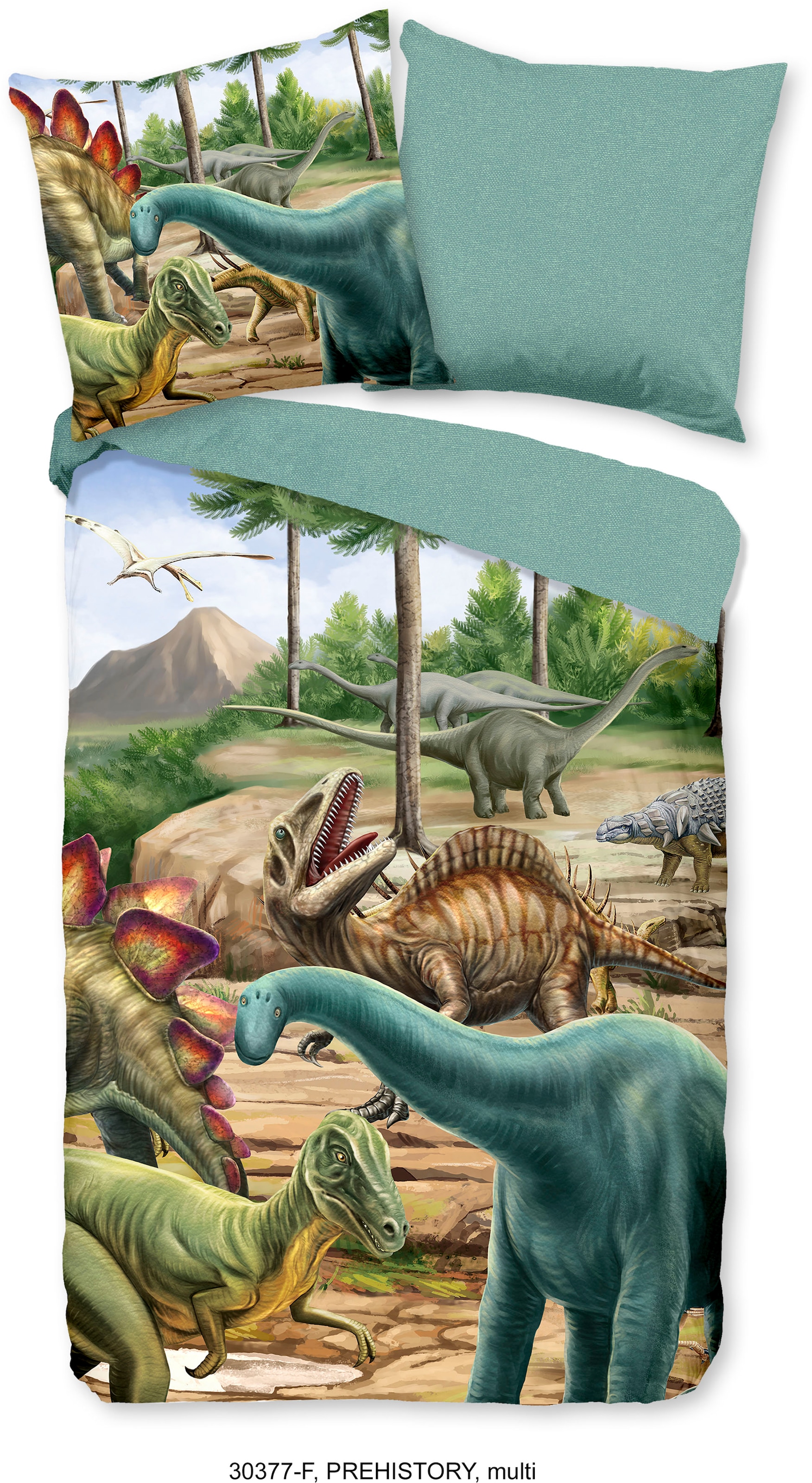 Kinderbettwäsche »Prehistory Dinos«, Biber, 135x200, Weich, Warm, Reissverschluss,...