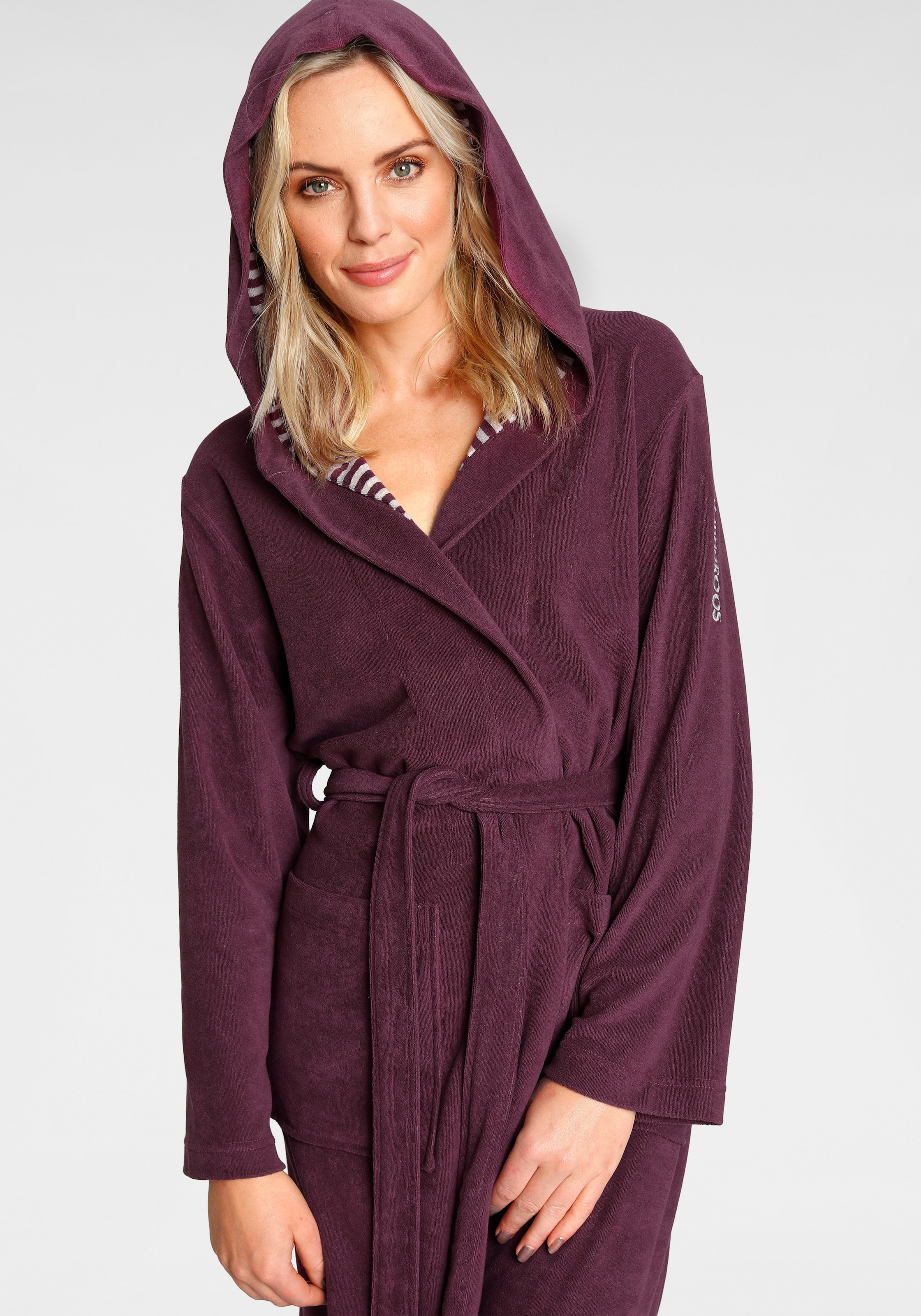 KangaROOS Damenbademantel »Dalia«, (1 St.), Uni-Farben und innen mit Streifen, Bademantel mit Taschen, XS-3XL