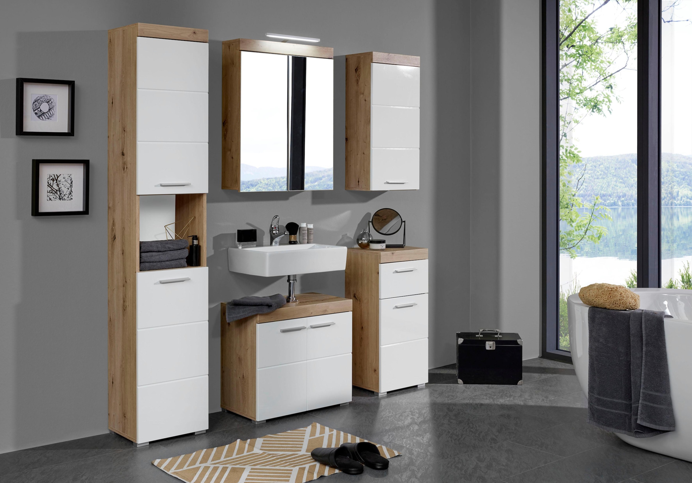 welltime Badmöbel-Set »Avena«, (Set, 2 St.), Badezimmermöbel - Waschbeckenunterschrank und Spiegelschrank