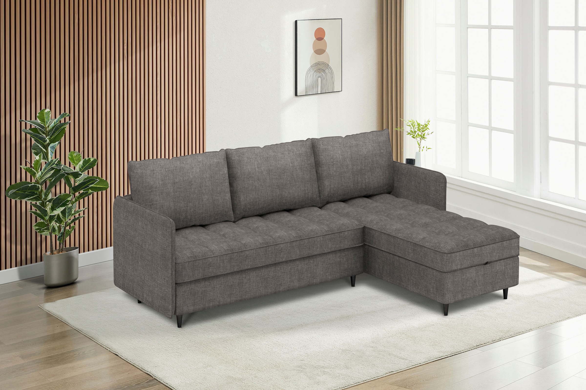 Dorel Home Ecksofa »LINDHUS, L-Form, verschiedene Stellvarianten, Loungesofa, Schlaf-Liege«, Modulsofa, Recamiere, grosser Bettkasten, Cord, Chenille