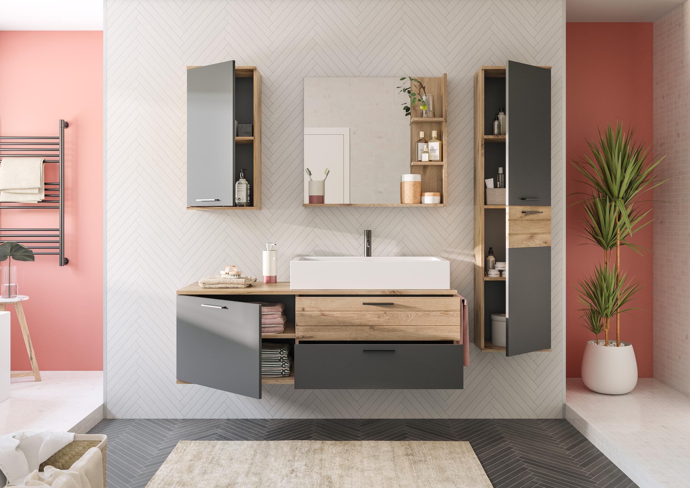 INOSIGN Midischrank »Riga, Breite 37 cm, 2 Türen, 2 Einlegeböden, 1 Konstruktionsboden«, Türanschlag wechselbar, Badmöbel, Badschrank, Schrank,Bad, Hochschrank