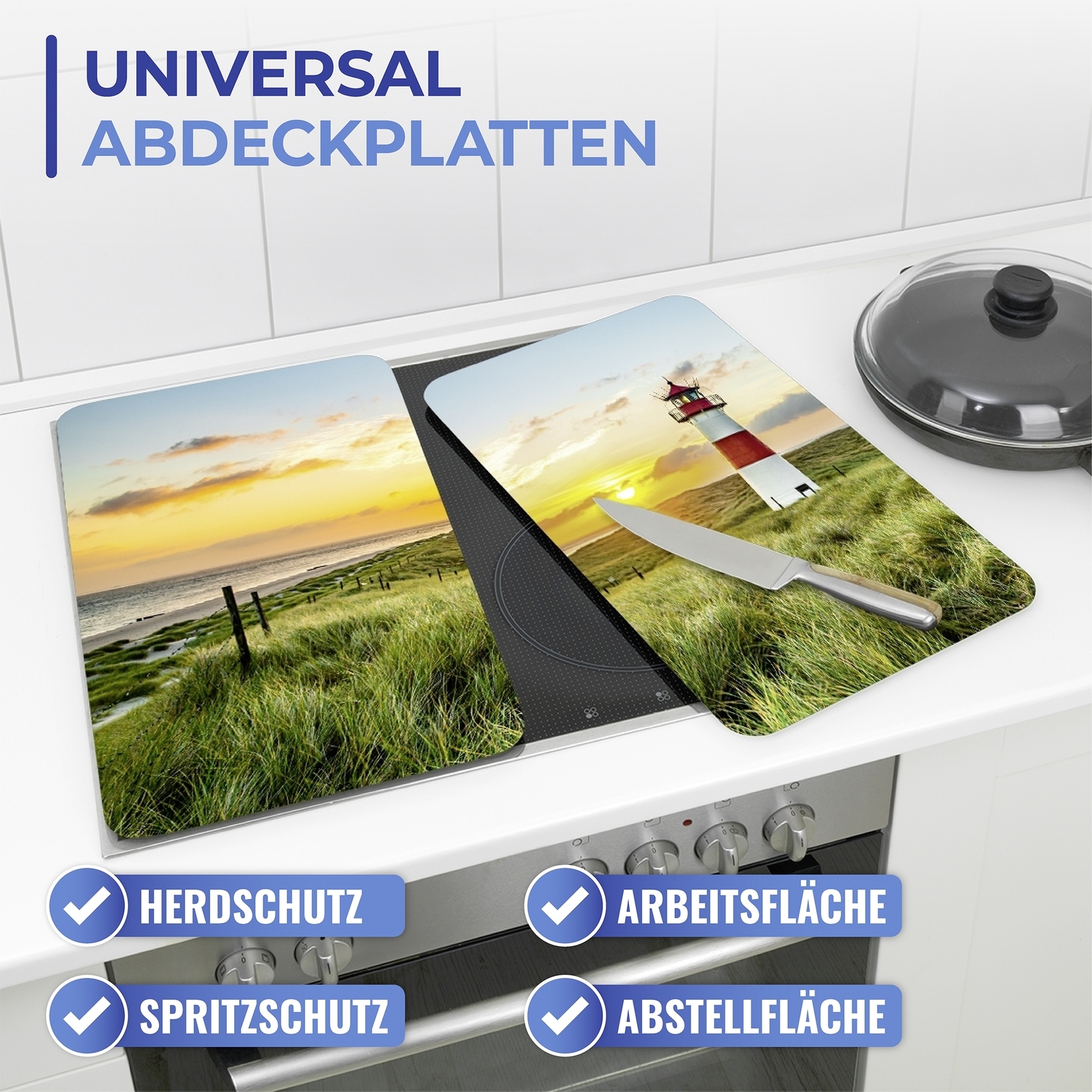 Maximex Herd-Abdeckplatte »Universal Modell Leuchtturm«, (Set, 2 tlg.), Herdabdeckung für alle Herdarten, kratzfest, mit rutschfesten Füssen