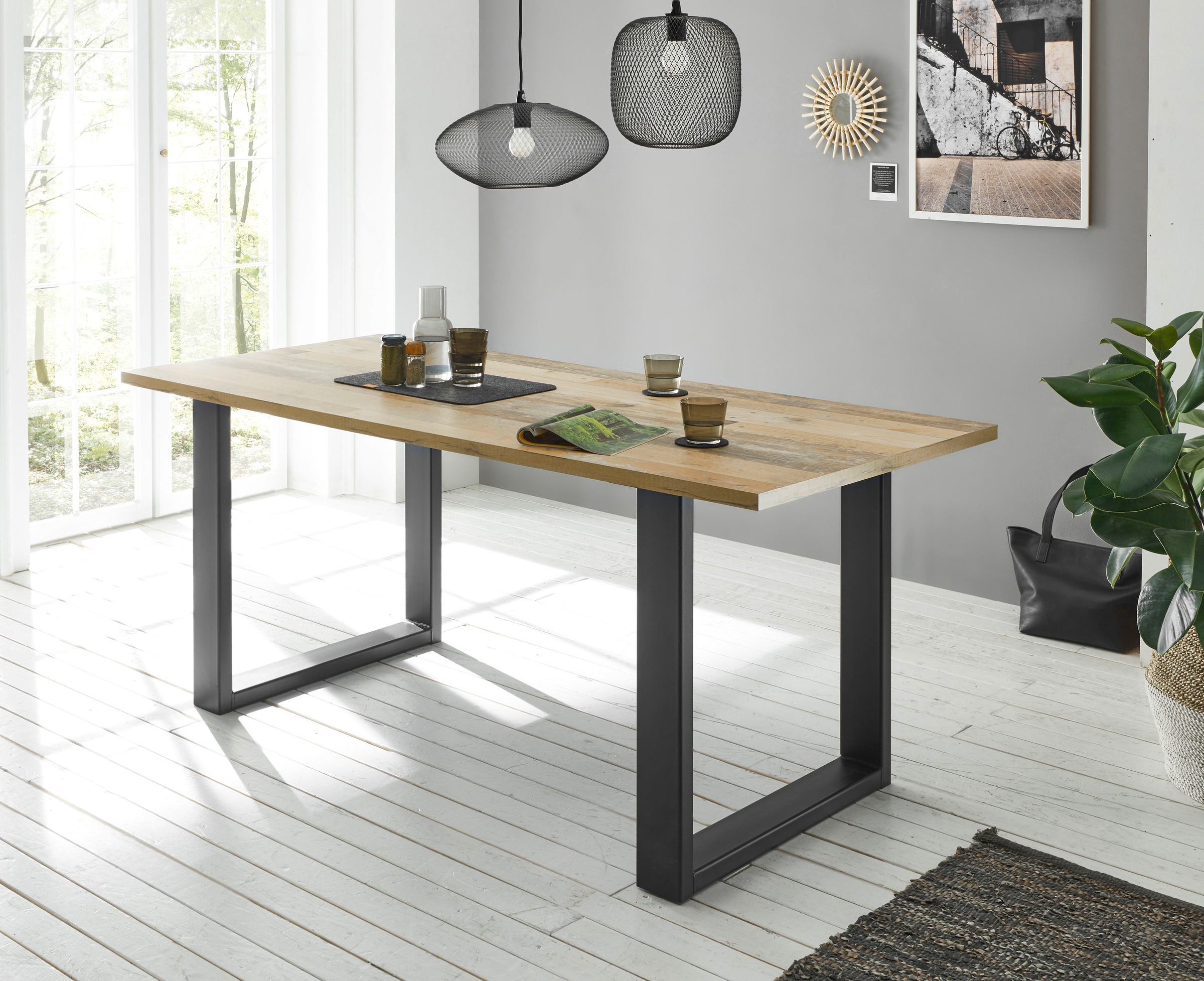 Home affaire Esstisch "Sherwood, Tisch im Industrial-Style, Wohnzimmertisch, Küchentisch" Metallgestell, in 2 Farben erhältlich, 180 cm breit