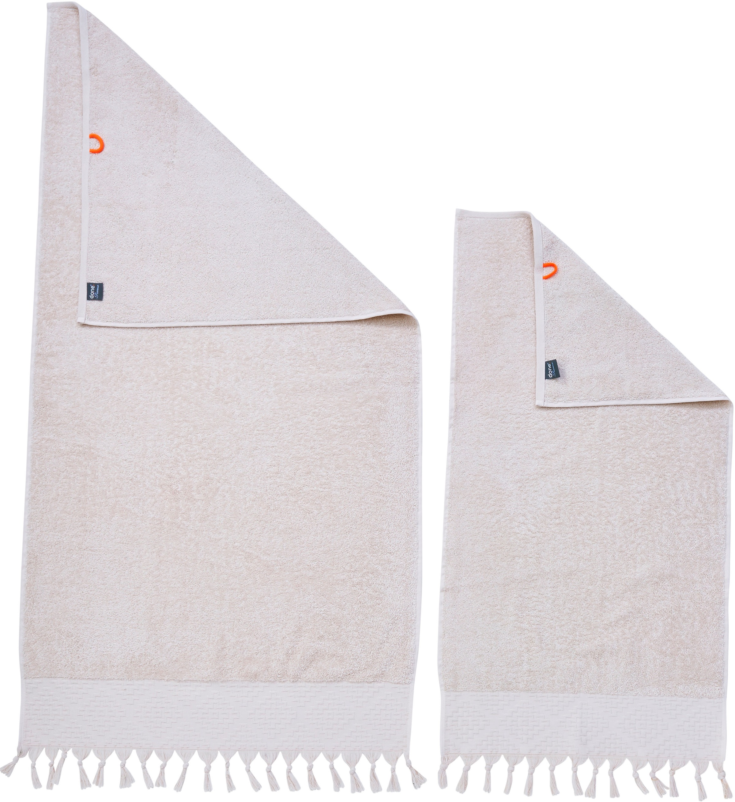 done.® Handtuch Set »Provence Bohéme«, (Set, 4 St., 2 Handtücher (50x100 cm)-2 Duschtücher (70x140 cm), Uni-Farben, Boho-Style, mit auffälliger Borte & Fransen