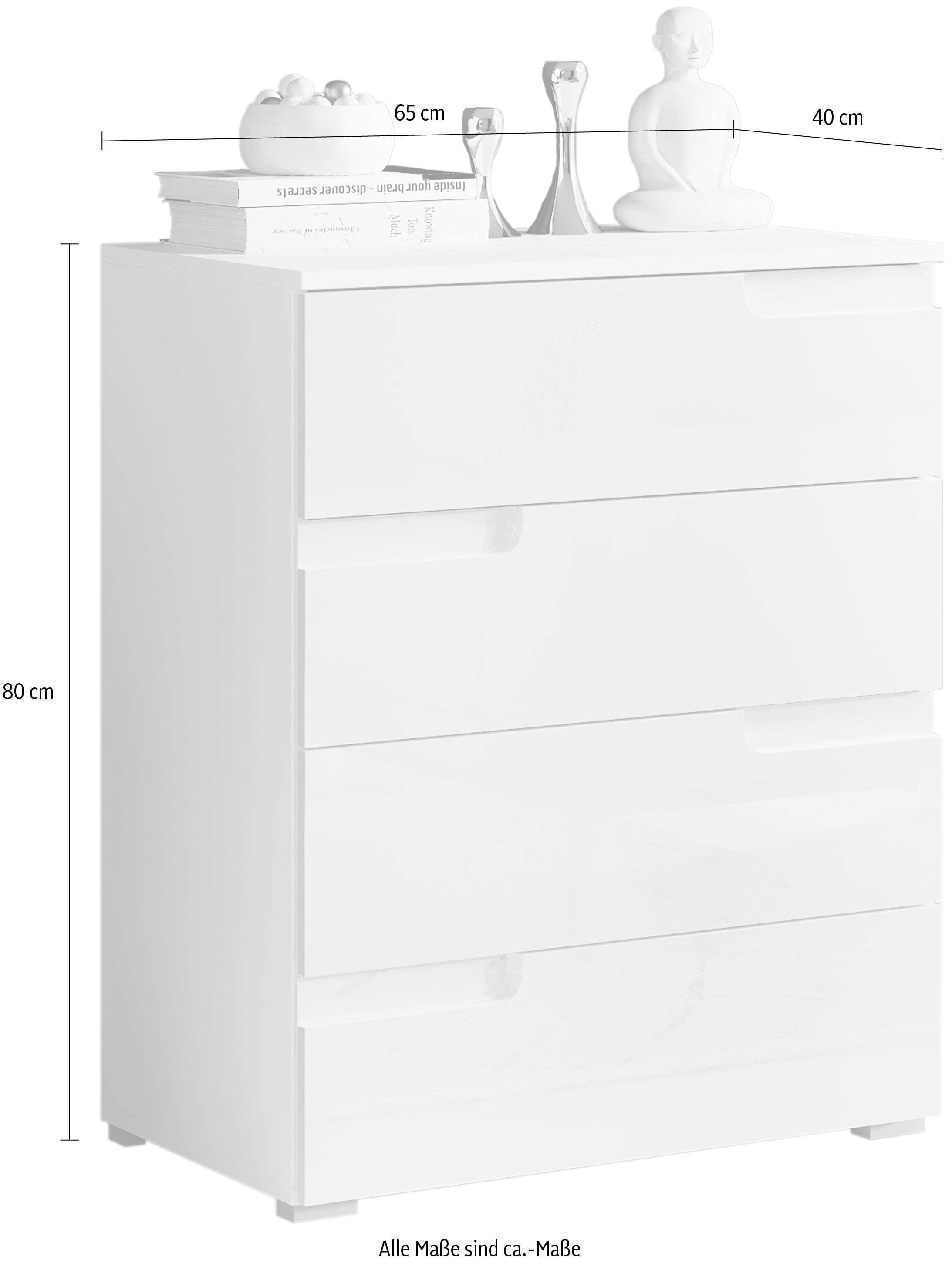 HBZ Kommode »Spice weiss hochglanz, BxHxT 65x80x40 cm«, Kommode mit 4 Schubkästen