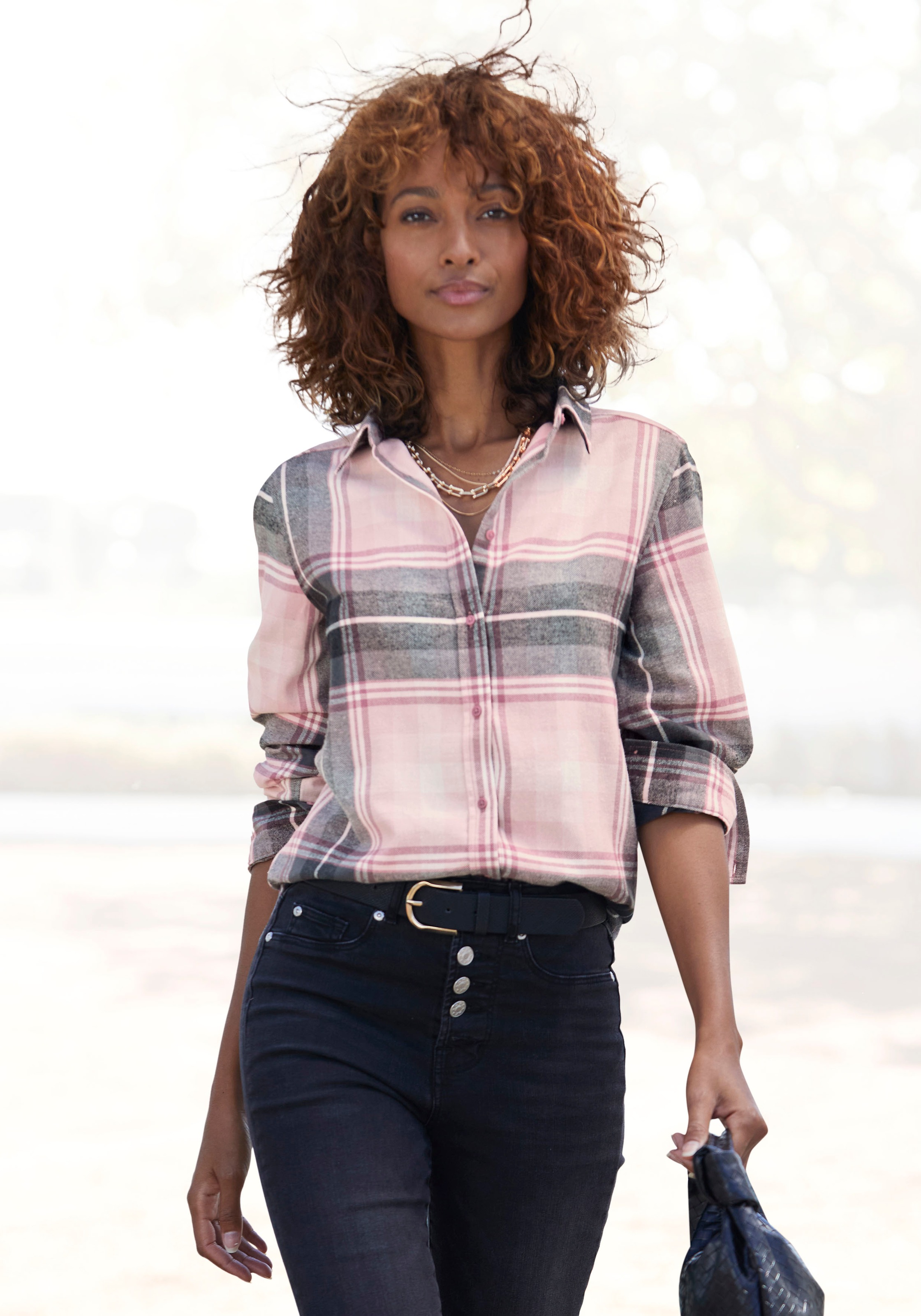Buffalo Hemdbluse "aus weichem Flanell mit Karomuster" lässiges Karohemd, Karobluse aus Baumwolle, Westernbluse, Flanellhemd