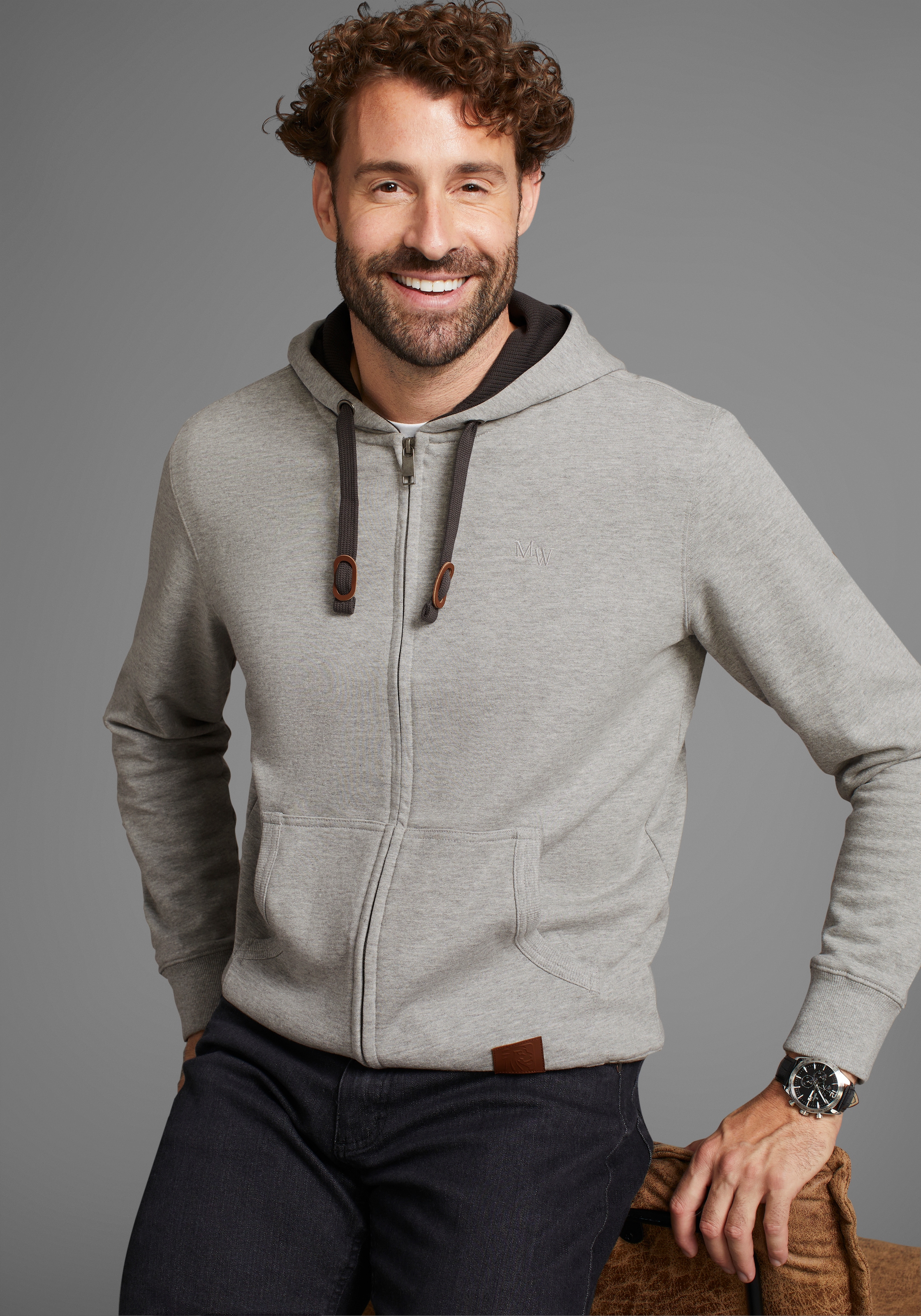 Man's World Kapuzensweatjacke, mit kontrastfarbigem Innenfutter