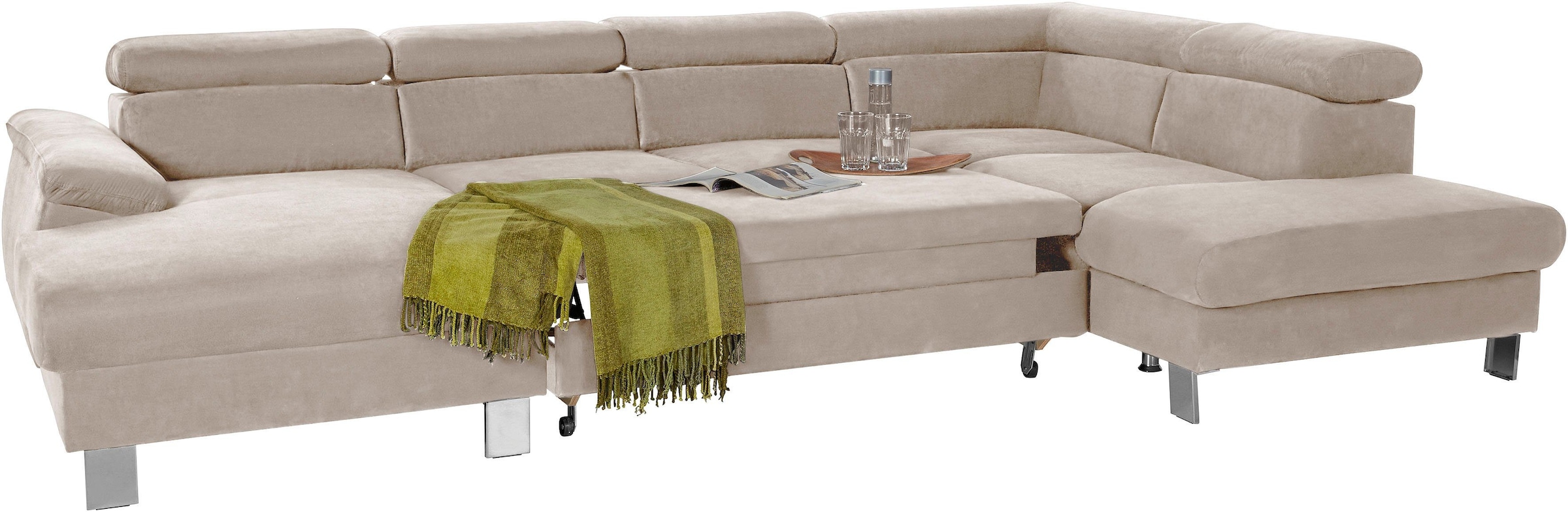 COTTA Polstergarnitur »Komaris U-Form«, (Set), Set bestehend aus: Wohnlandschaft mit Kopfteilverstellung & Hocker