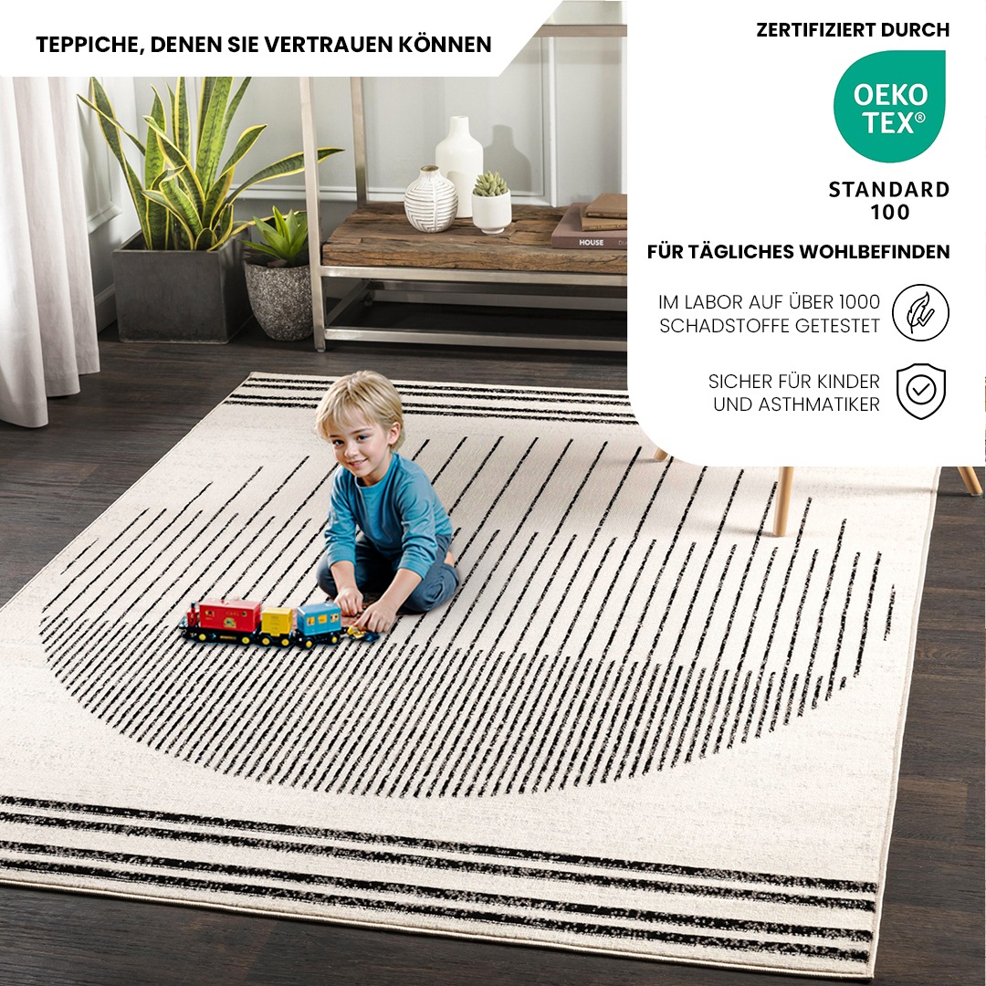 Livabliss Teppich »SANTIAGO«, rechteckig, 10 mm Höhe, Skandinavischer Teppich, Kurzflor Boho-Wohnzimmerteppich, Läufer
