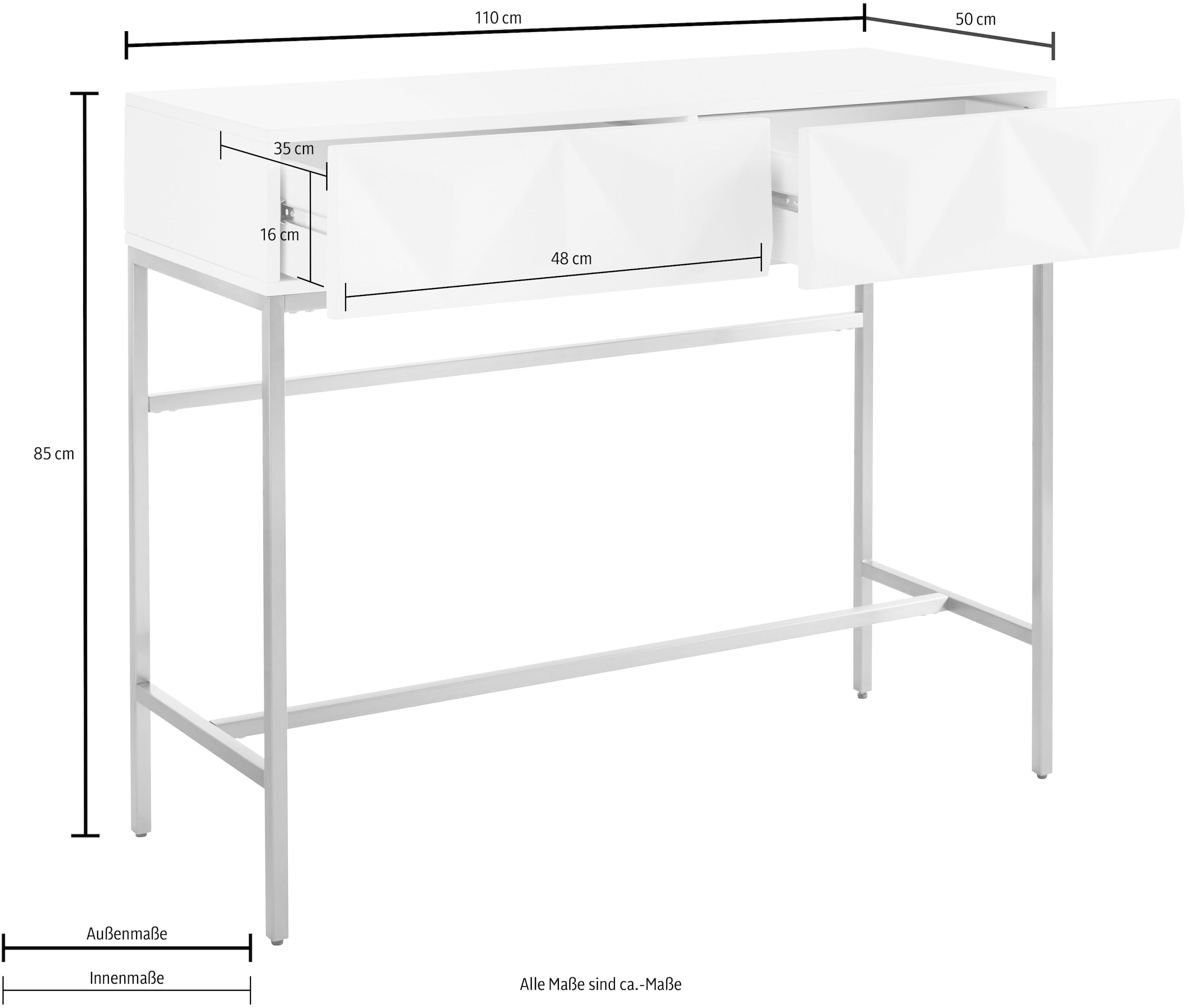Leonique Sideboard »Minfi, TOPSELLER!, OTTOs Choice«, in 3D-Optik, Konsolentisch mit goldfarbenem Metallgestell