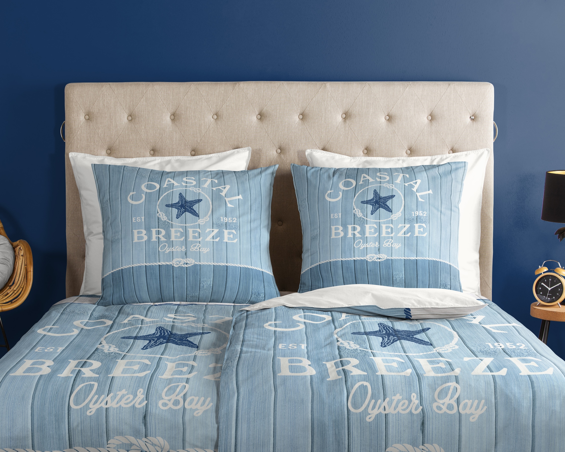 good morning Wendebettwäsche »Breeze«, Baumwolle, Renforcé, Reissverschluss, Wendeoptik, strand, Holz, Blau