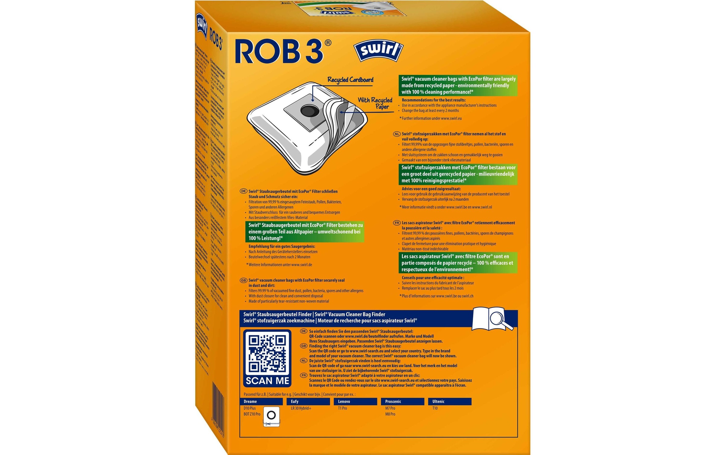 Swirl Staubsaugerbeutel »ROB 3 4 Stück«, (4 St.)
