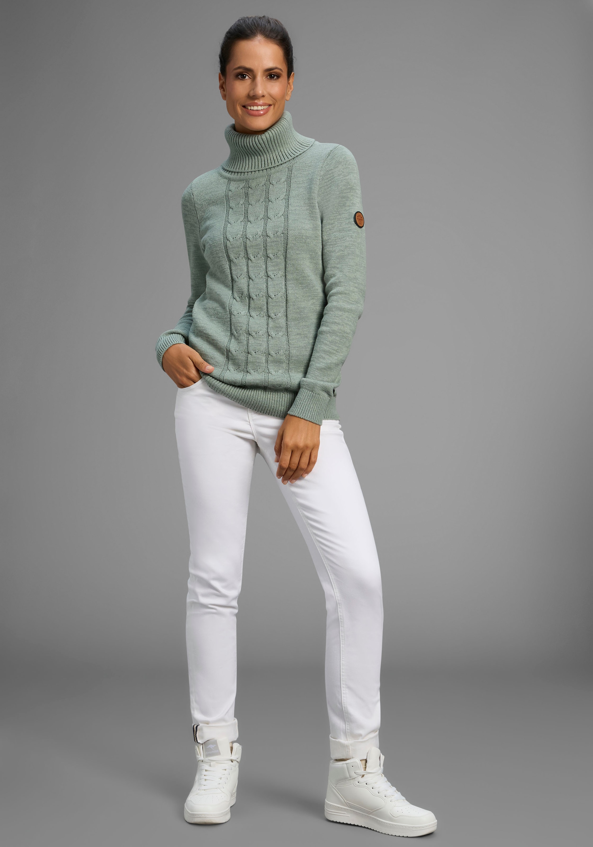 KangaROOS Rollkragenpullover, mit tollem Zopf-Strickmuster
