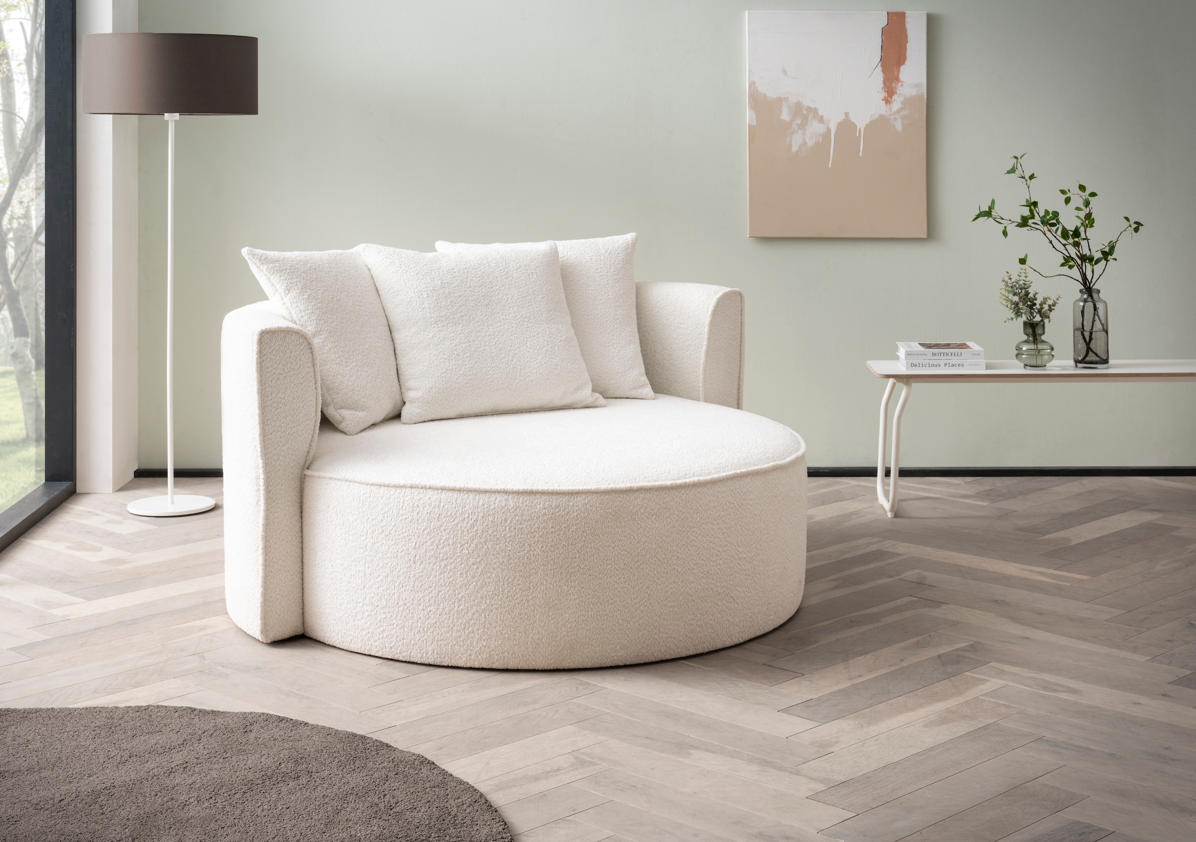 LeGer Home by Lena Gercke XXL-Sessel »ISALIE, Sessel in modernen Farben, Lesesessel, Loveseat, Big-Sessel«, trendige Stoffe, mit 3 Zierkissen, grosse Sitzfläche, Hocker optional