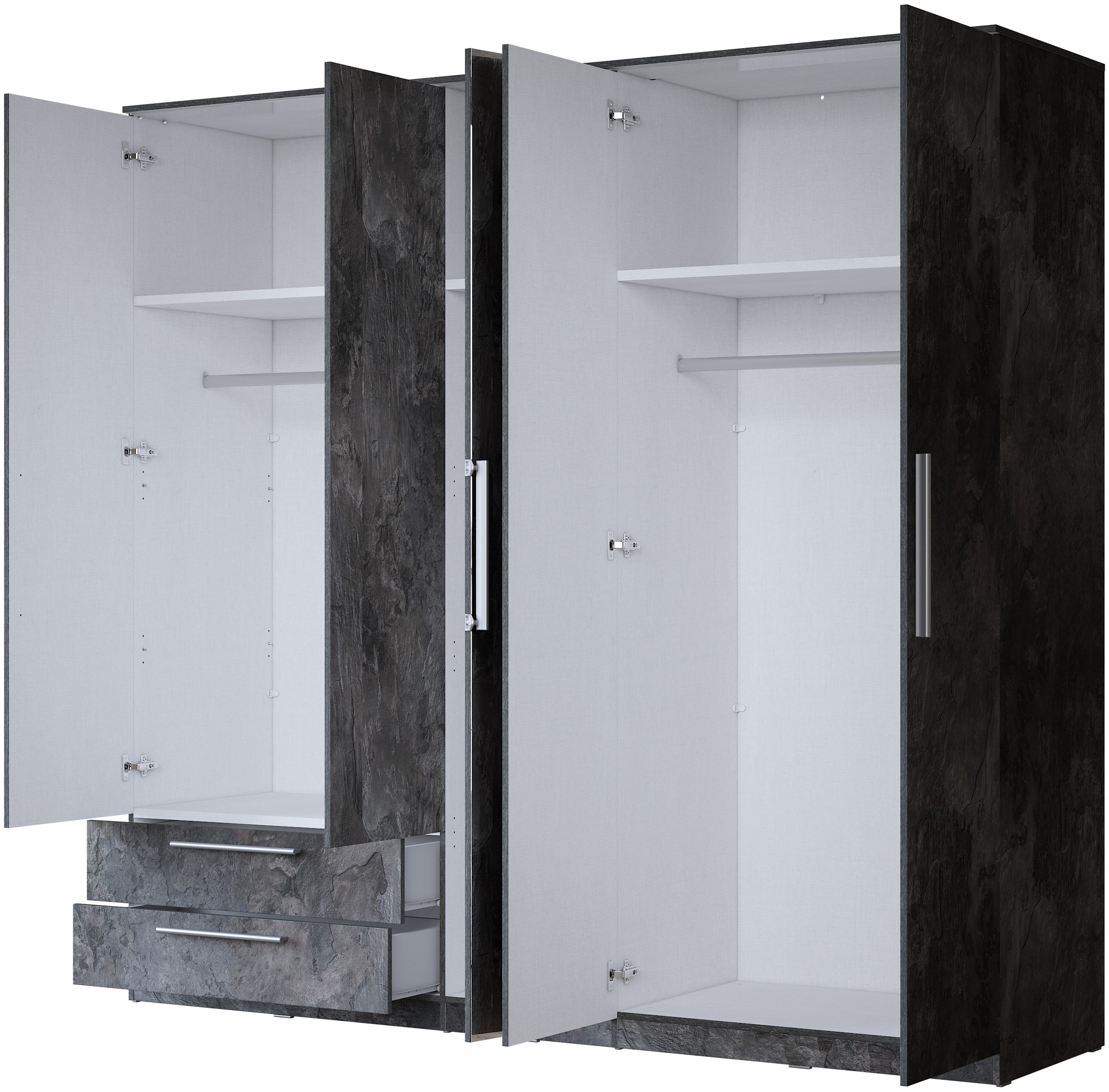 Home affaire Kleiderschrank »India, FSC-zertifizierter Holzwerkstoff, Made in Europe«, (in Schieferoptik oder weiss mit Hochglanzfront), mit Beleuchtung und Fernbedienung, 181 oder 225x215x60cm
