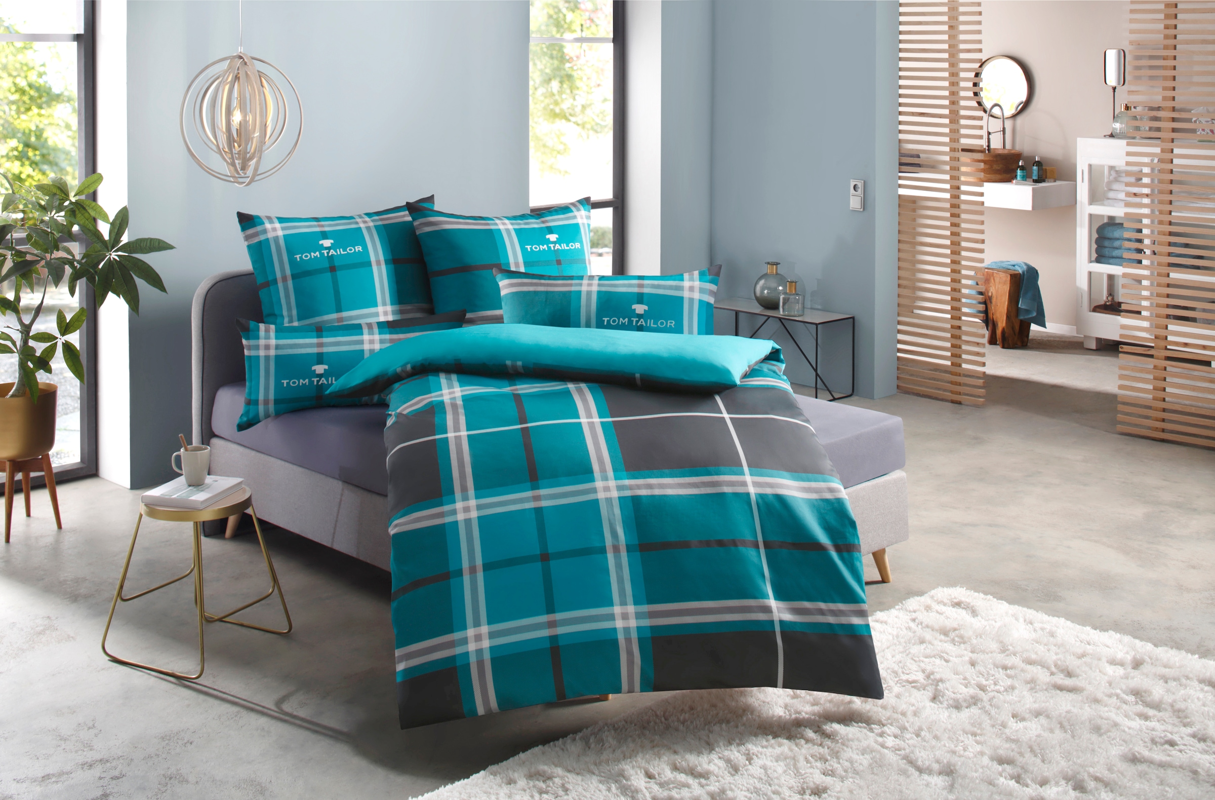 TOM TAILOR HOME Wendebettwäsche »Eric in Gr. 135x200 oder 155x220 cm«, mit Reissverschluss, mit GRATIS-Zugabe: Sportbeutel aus 100% Baumwolle