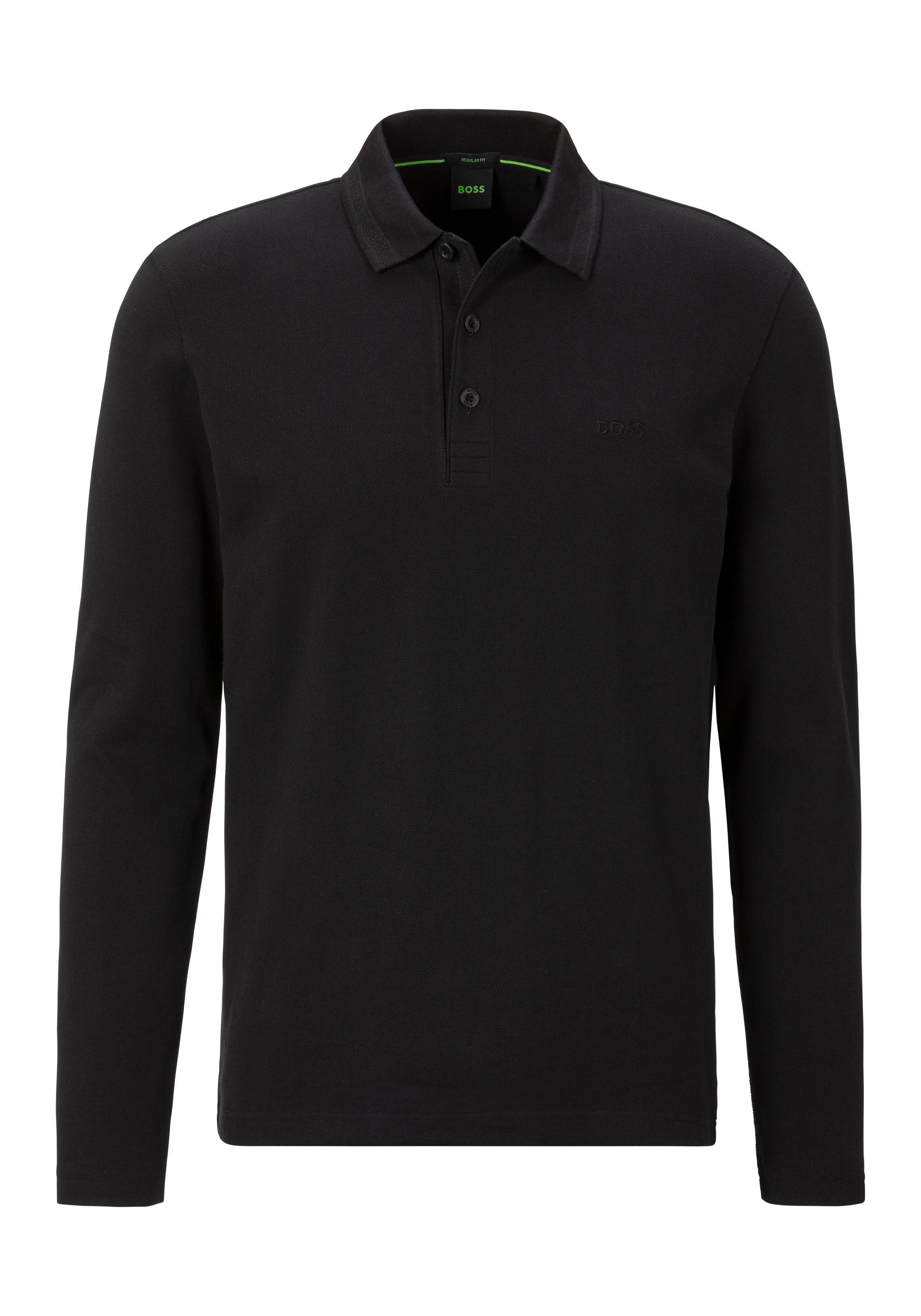 BOSS GREEN Langarm-Poloshirt »Plisy«, mit Streifen am Kragen