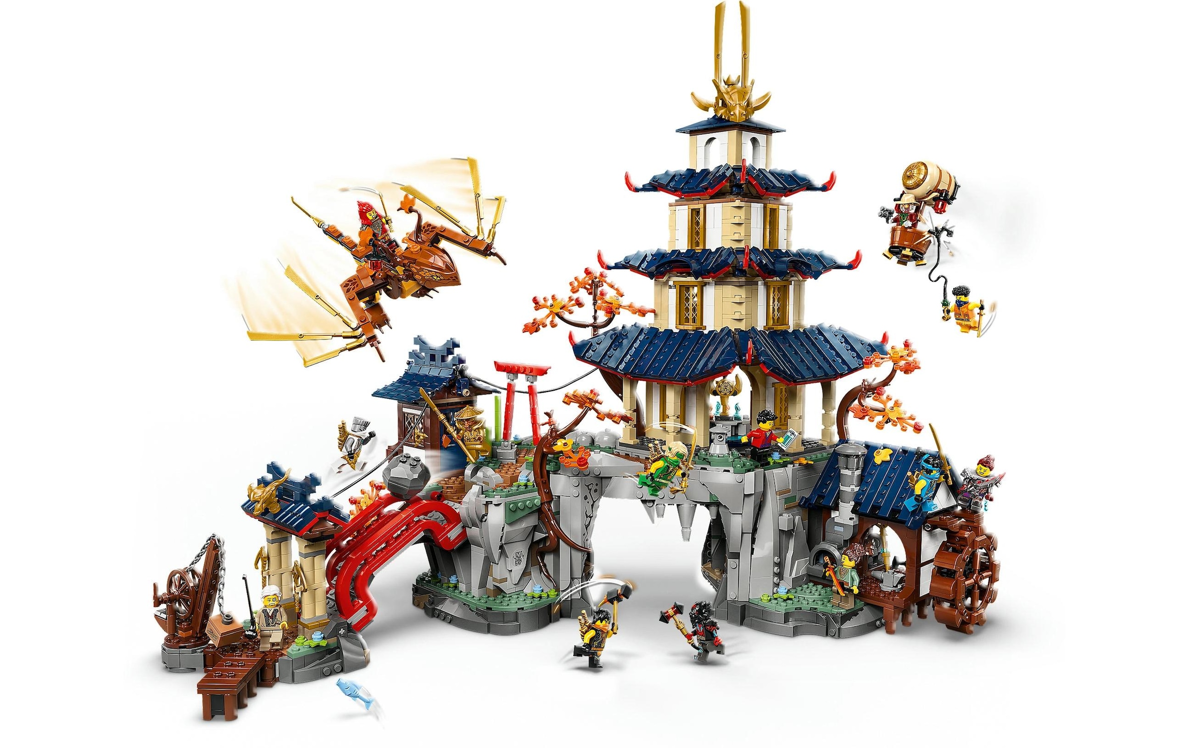 LEGO® Spielbausteine »Ninjago Turnier-Tempelstadt 71814«, (3489 St.), Interaktives Ninja-Spielset mit drehbarer Wassermühle