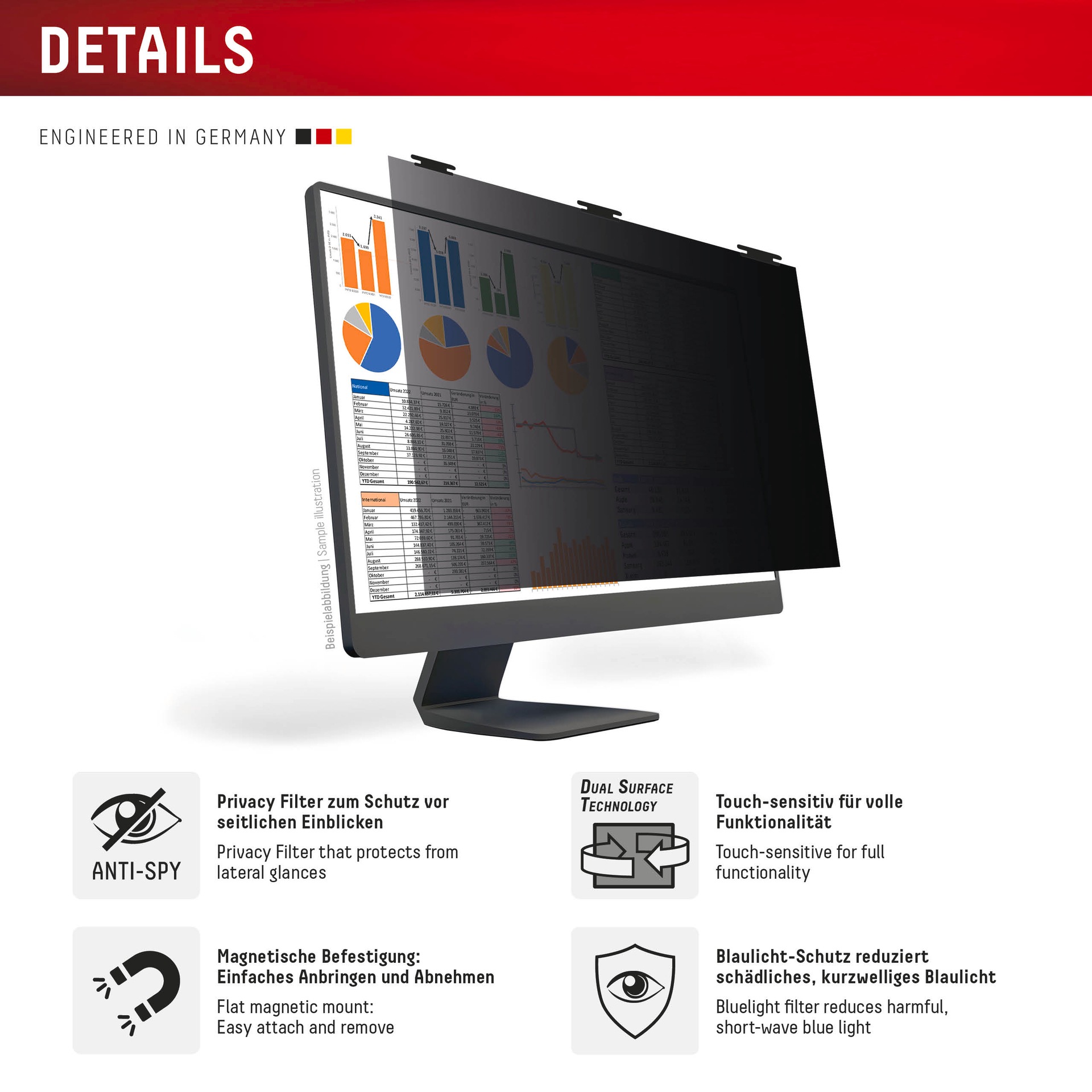 Displex Displayschutzfolie »Privacy Safe Blickschutzfilter«, für Universell für Monitore mit 27 (16:10), Blickschutzfolie, Schutzfolie, Bildschirmschutz, kratz- & stossfest
