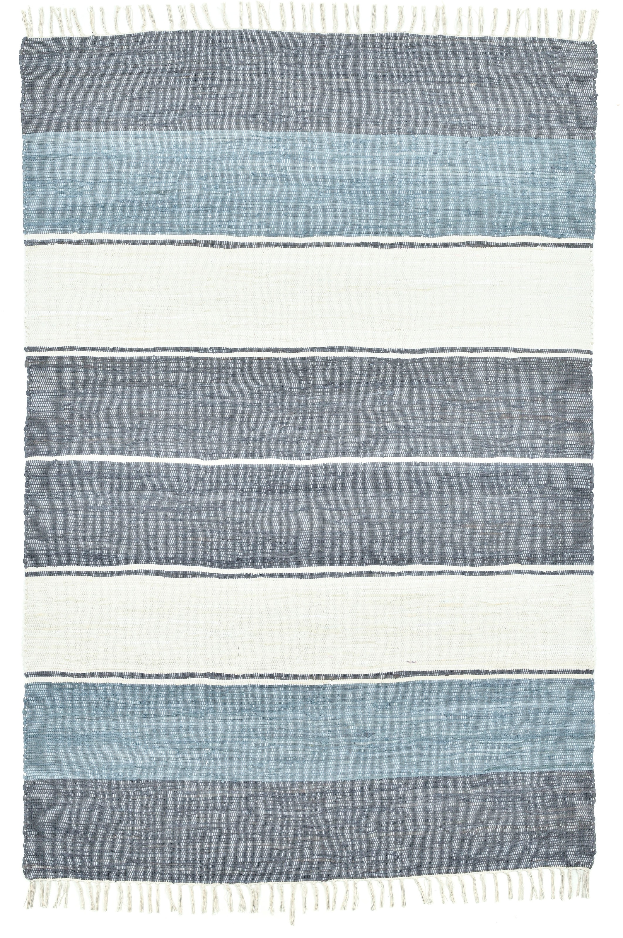 THEKO Teppich »Stripe Cotton«, rechteckig, 5 mm Höhe, Flachgewebe, gestreift, reine Baumwolle, handgewebt, mit Fransen