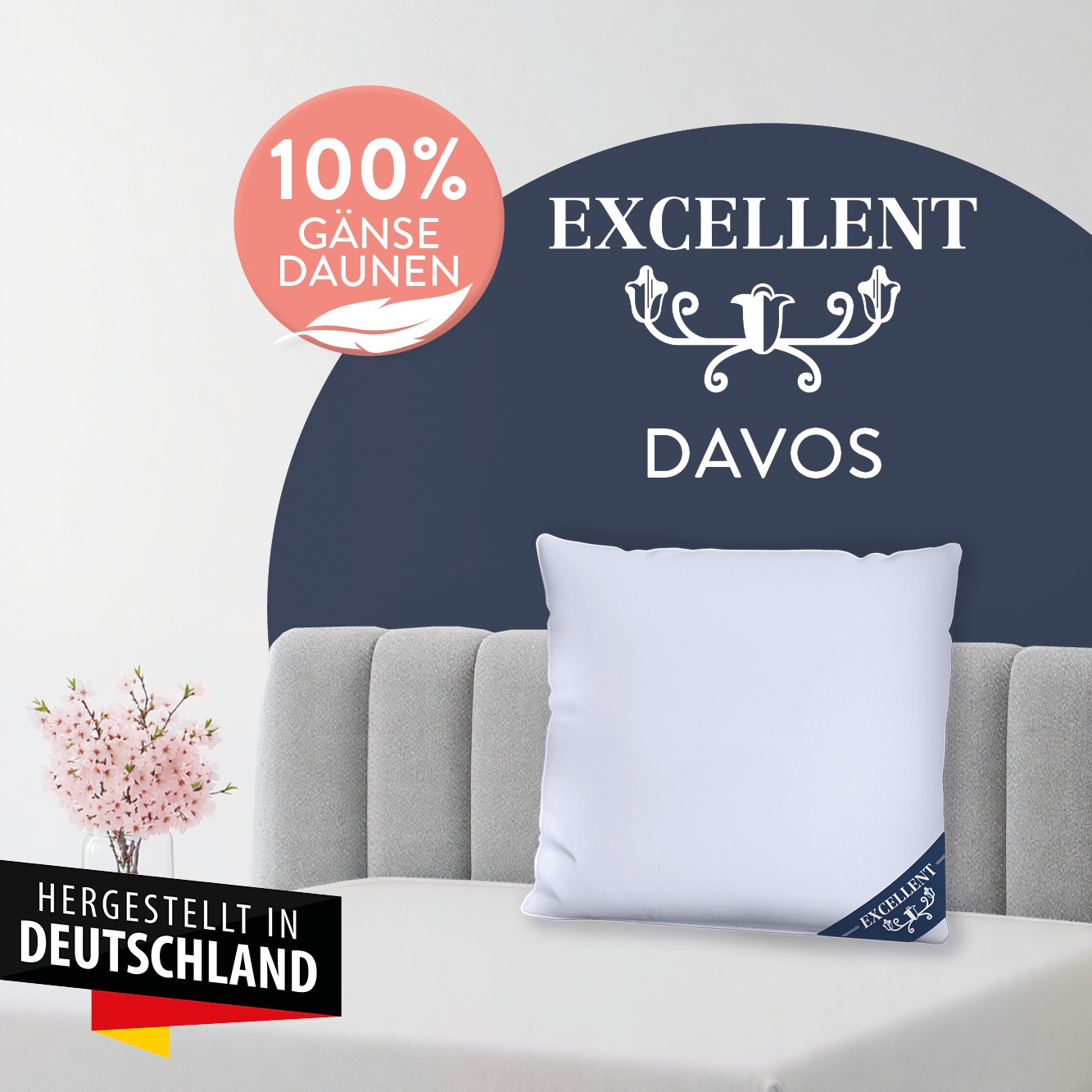 Excellent 3-Kammer-Kopfkissen "Davos" 1 Stk. tlg. mit 100% Gänsedaunen in den Außenkammern gefüllt