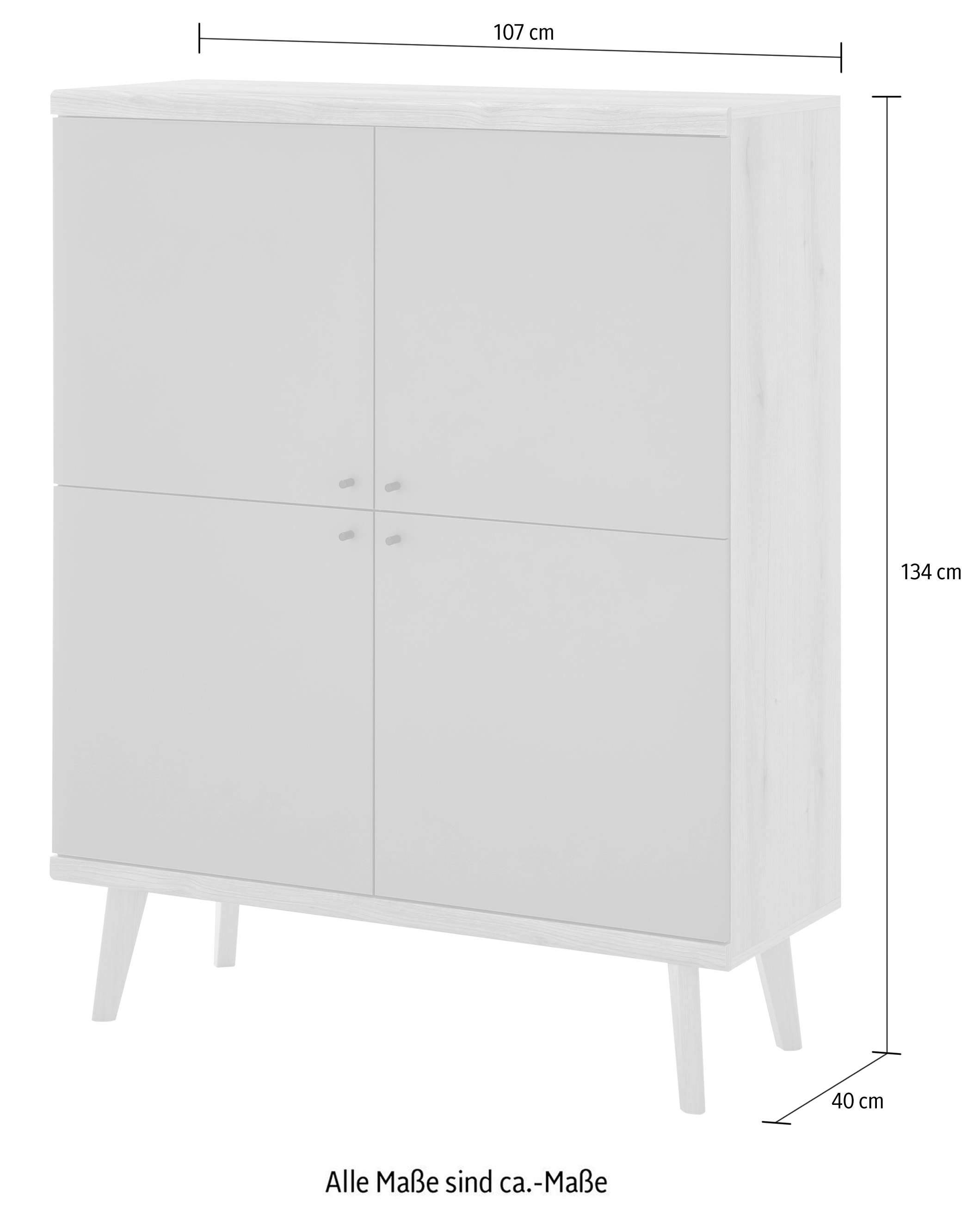 INOSIGN Highboard »MAVAS«, in moderner Trendfarbe, Griffe aus Metall (Schwarz), Höhe 134 cm