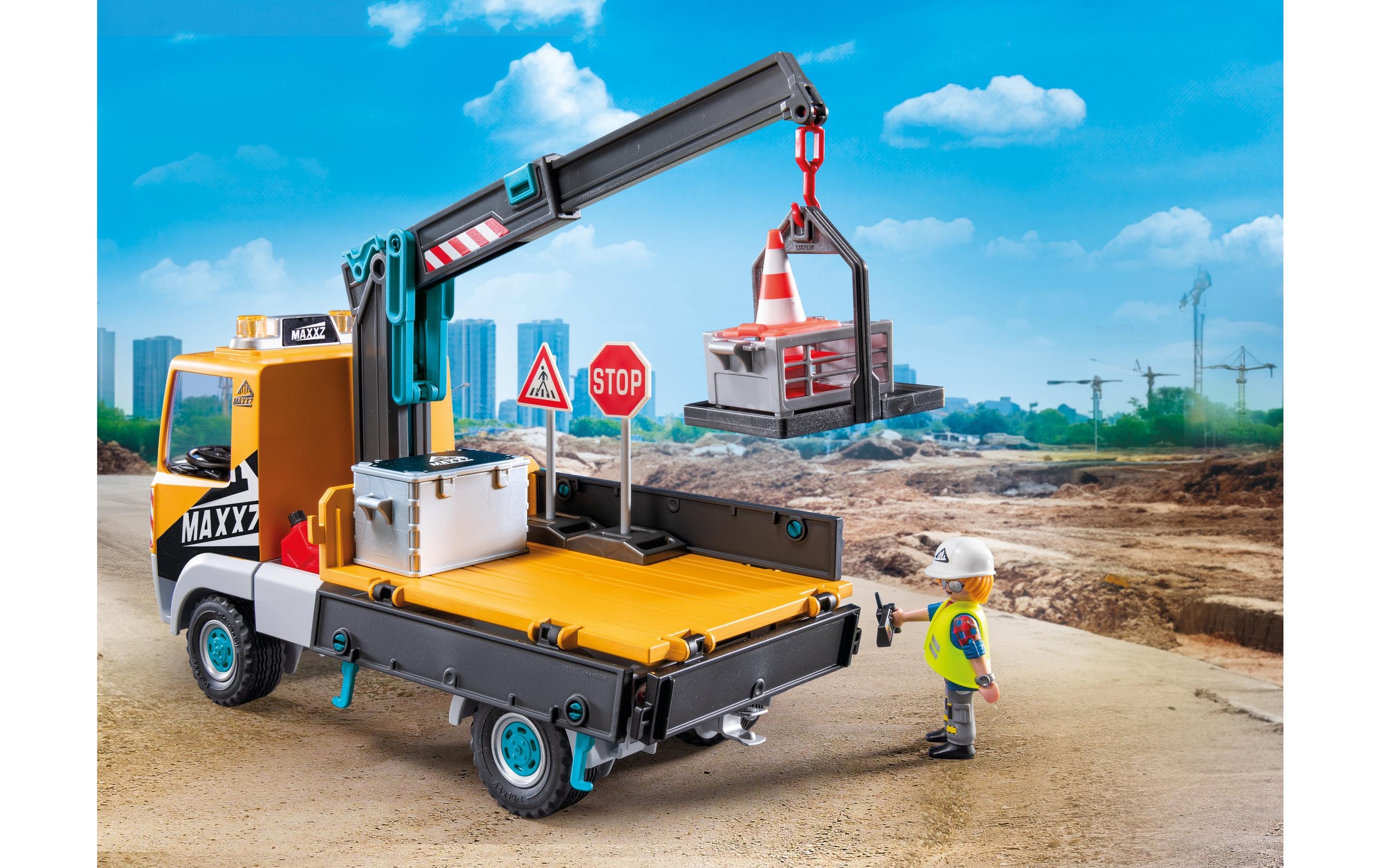 Playmobil® Spielbausteine »Action Heroes Baustellen-LKW mit Kran 71750«, (55 St.)