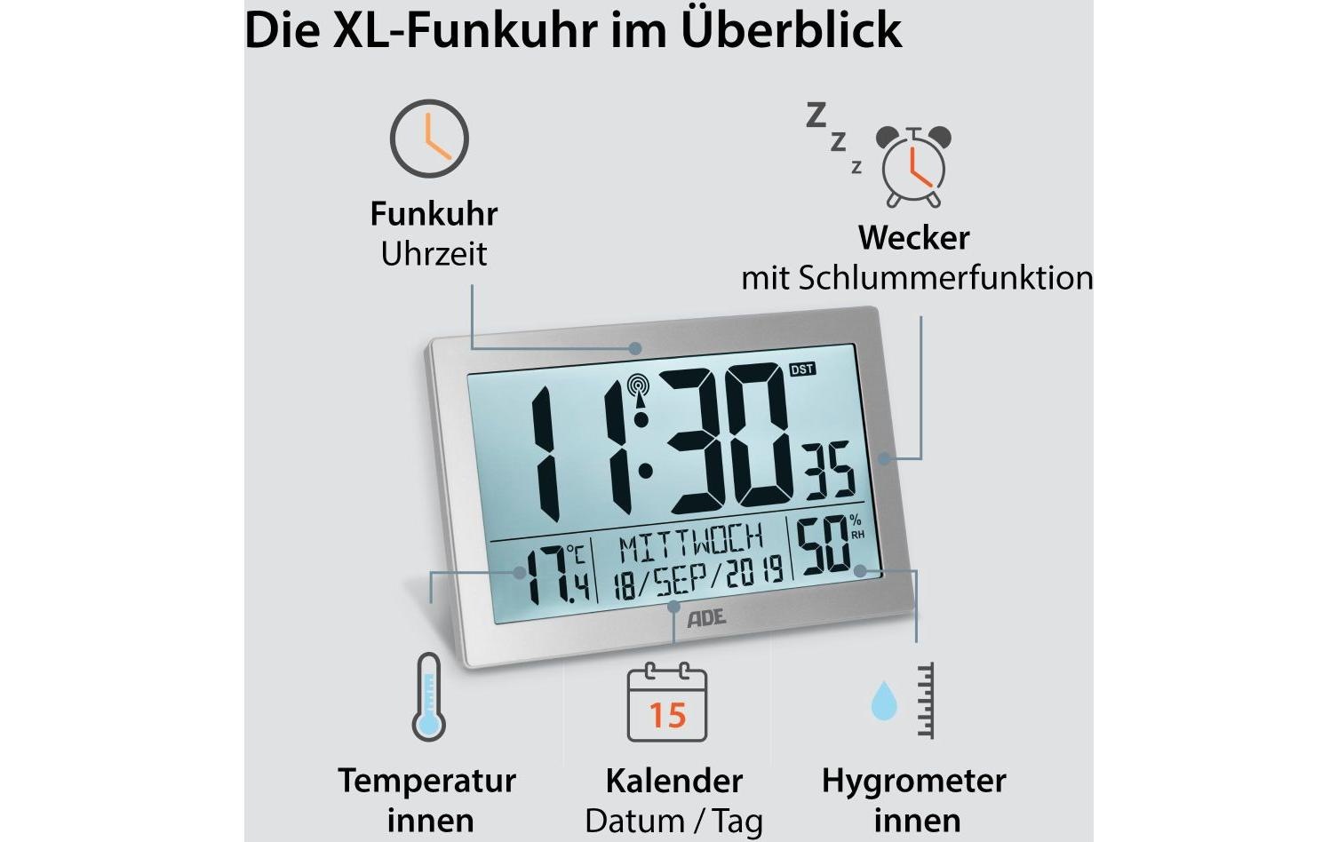 ADE Wanduhr »XL, Silberfarben«