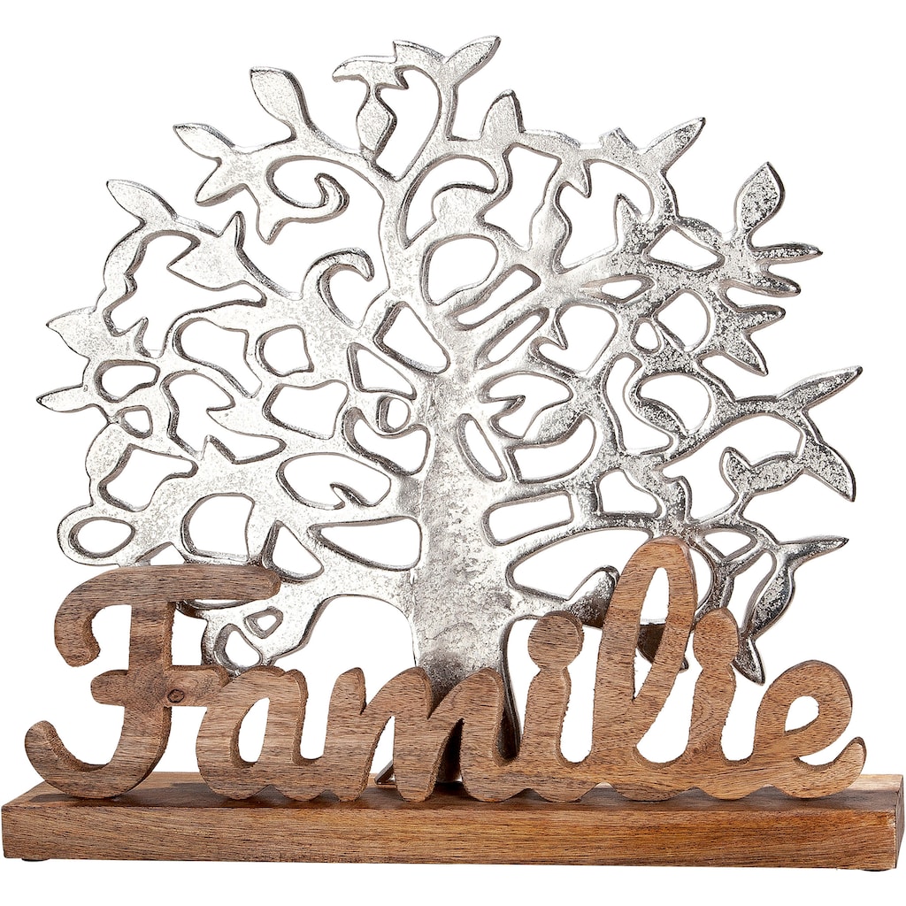 GILDE Dekofigur »Lebensbaum Familie, silber«, Dekoobjekt, Höhe 41 cm, mit Schriftzug, aus Metall & Holz, Wohnzimmer