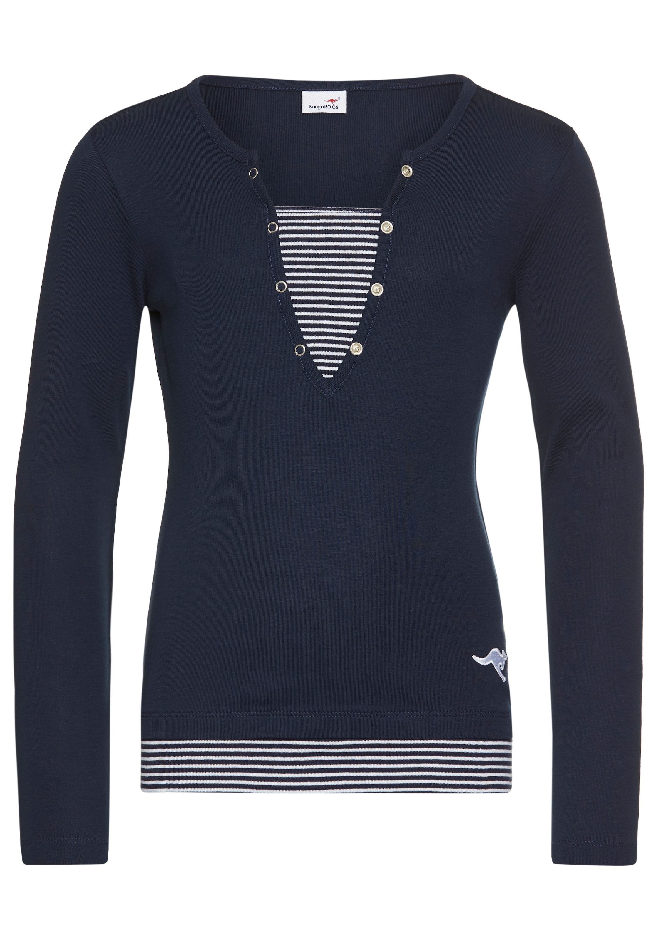 KangaROOS Langarmshirt »Ripp-Shirt in Lagenoptik«, modische Auschnitt-Details