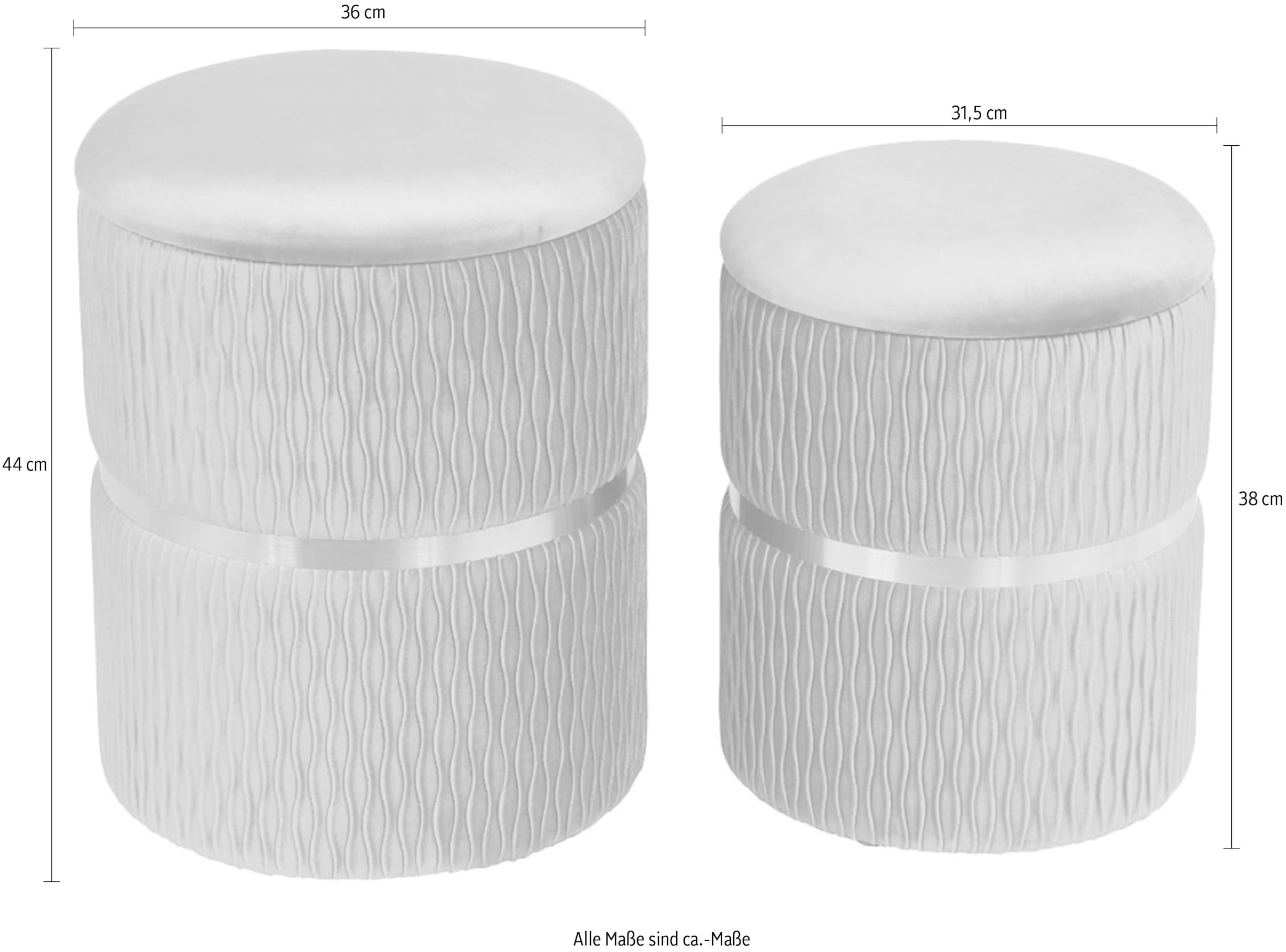 Kayoom Polsterhocker »Hocker Zora 425 2er-Set, Praktischer und versteckter Stauraum«, (Set, 2 St.), 2er-Set mit Stauraum, ineinander stapelbar, goldfarbenener Ring