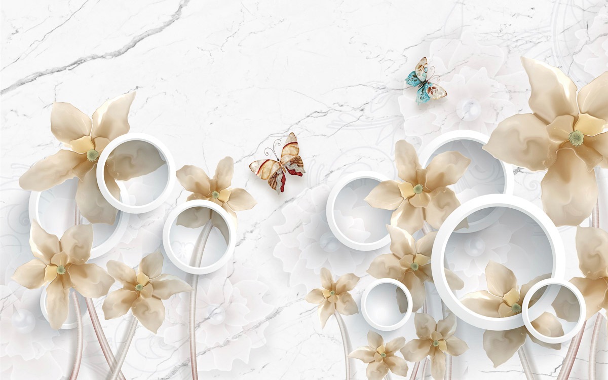 Papermoon Fototapete »Muster mit Blumen und Schmetterlingen«