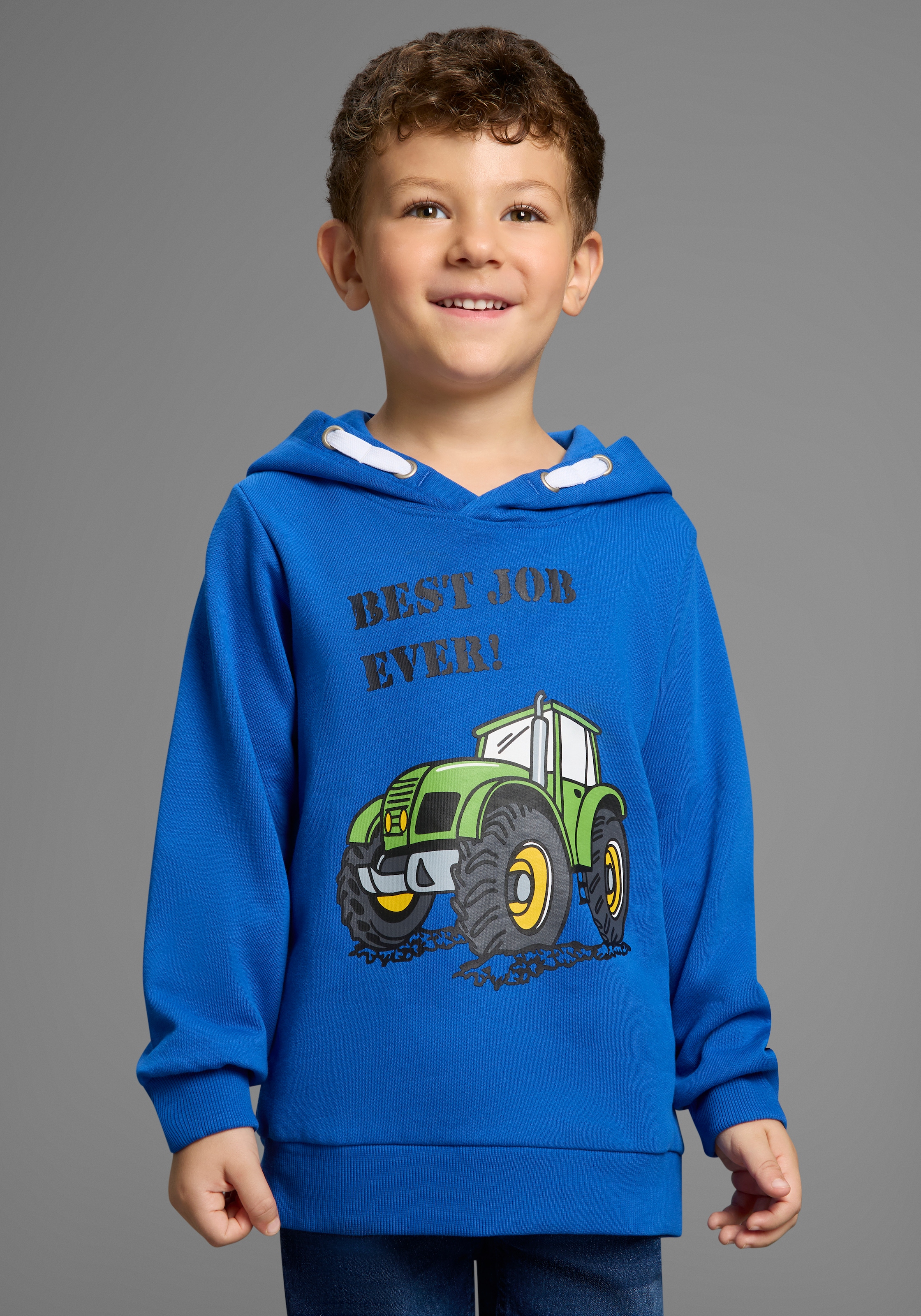 KIDSWORLD Kapuzensweatshirt »BEST JOB EVER!«, Kapuzensweatshirt mit Traktor-Print