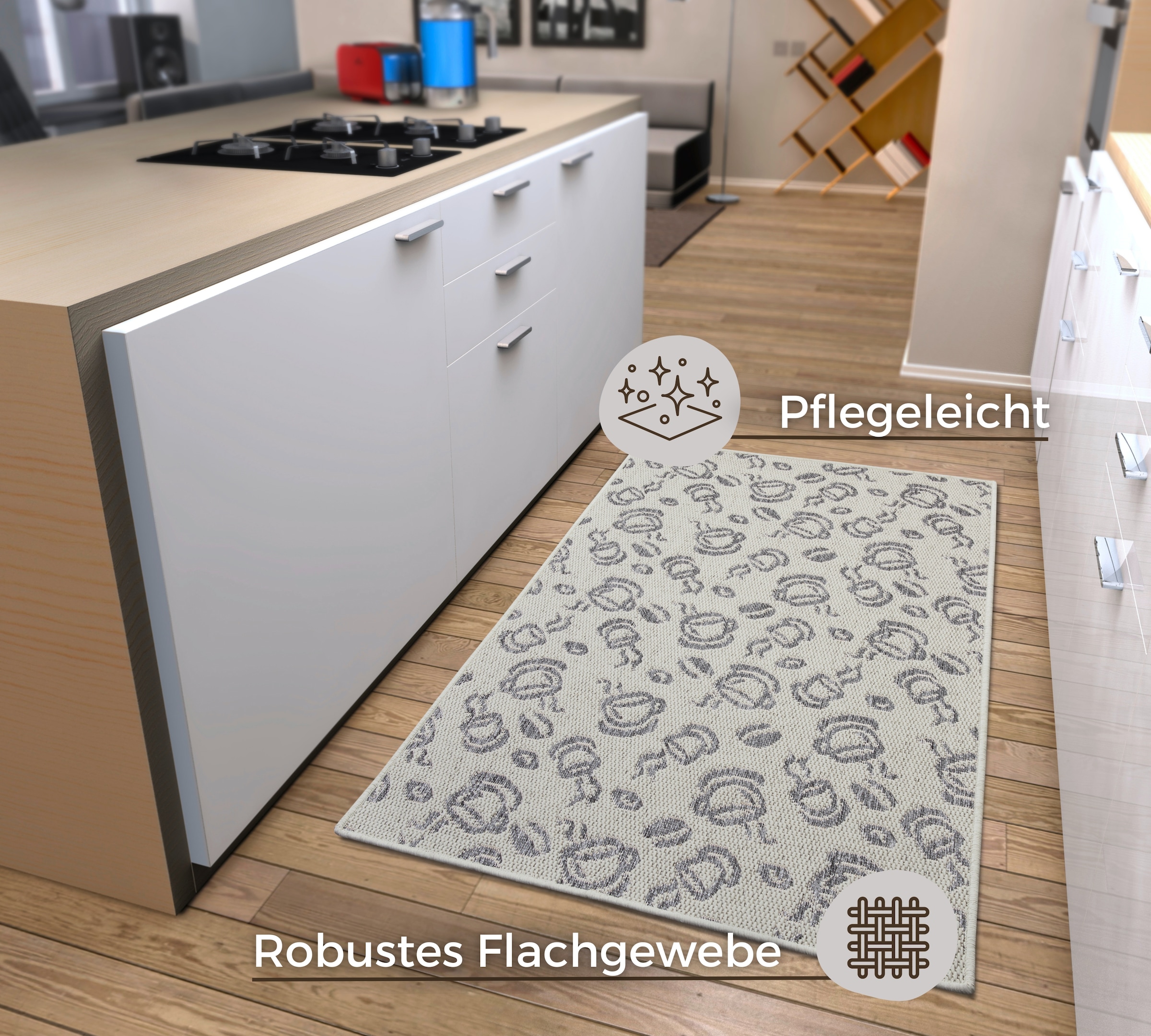 HANSE Home Küchenläufer »Coffee Cups«, rechteckig, 5 mm Höhe, Läufer, Rutschfest, Küchenteppich, Küche, Teppich, Pflegeleicht