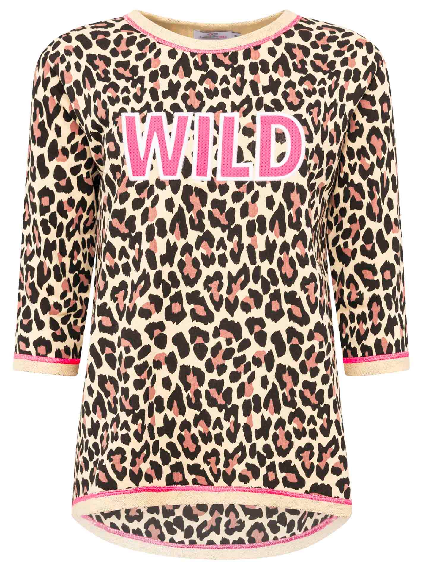 Zwillingsherz 3/4-Arm-Shirt »"Wild"«, 3/4 Arm, mit Leomuster und WILD Stickerei