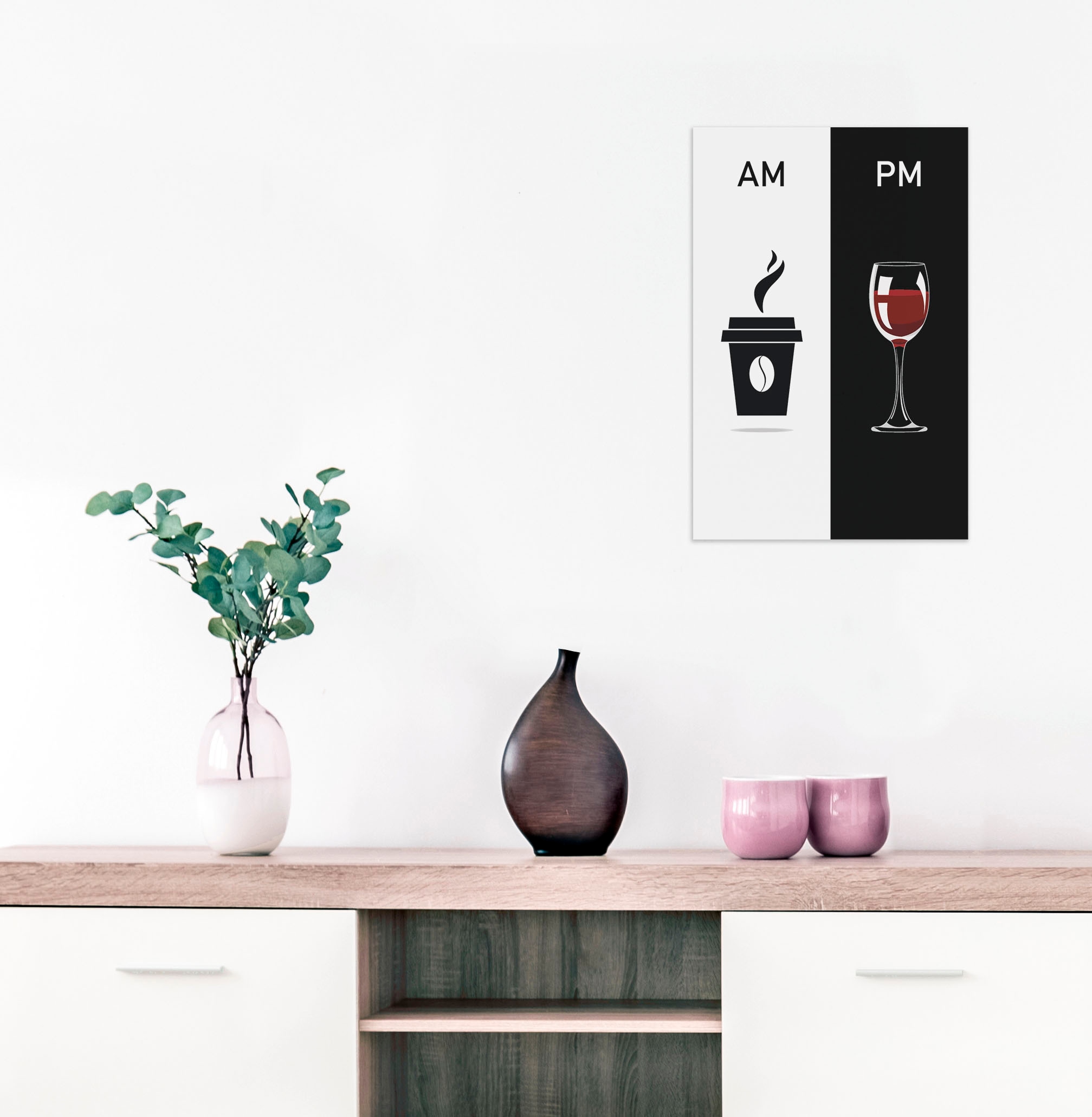 queence Wanddekoobjekt »AM PM - Kaffeebecher und Wein«, Motiv auf Stahlblech