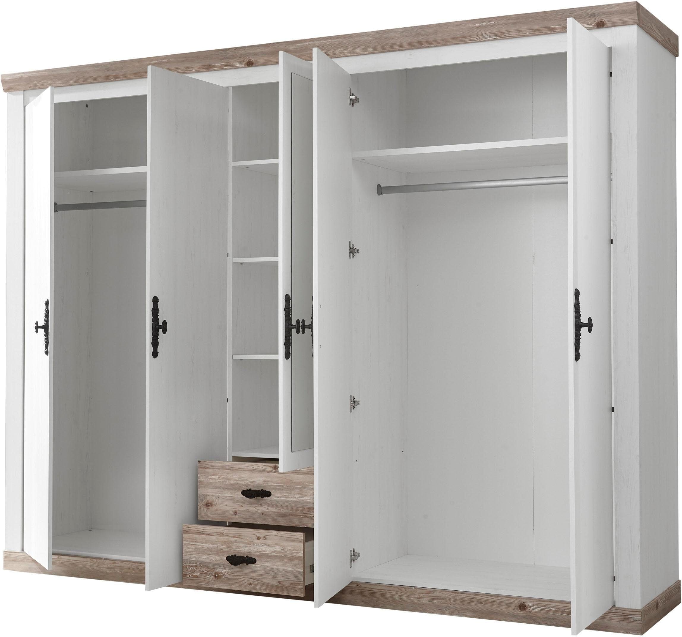 Home affaire Drehtürenschrank »Florenz Landhausschrank,rustikale Metallgriffe mit feinen Verzierungen«, Kleiderschrank mit Spiegel Schlafzimmerschrank BESTSELLER Garderobe