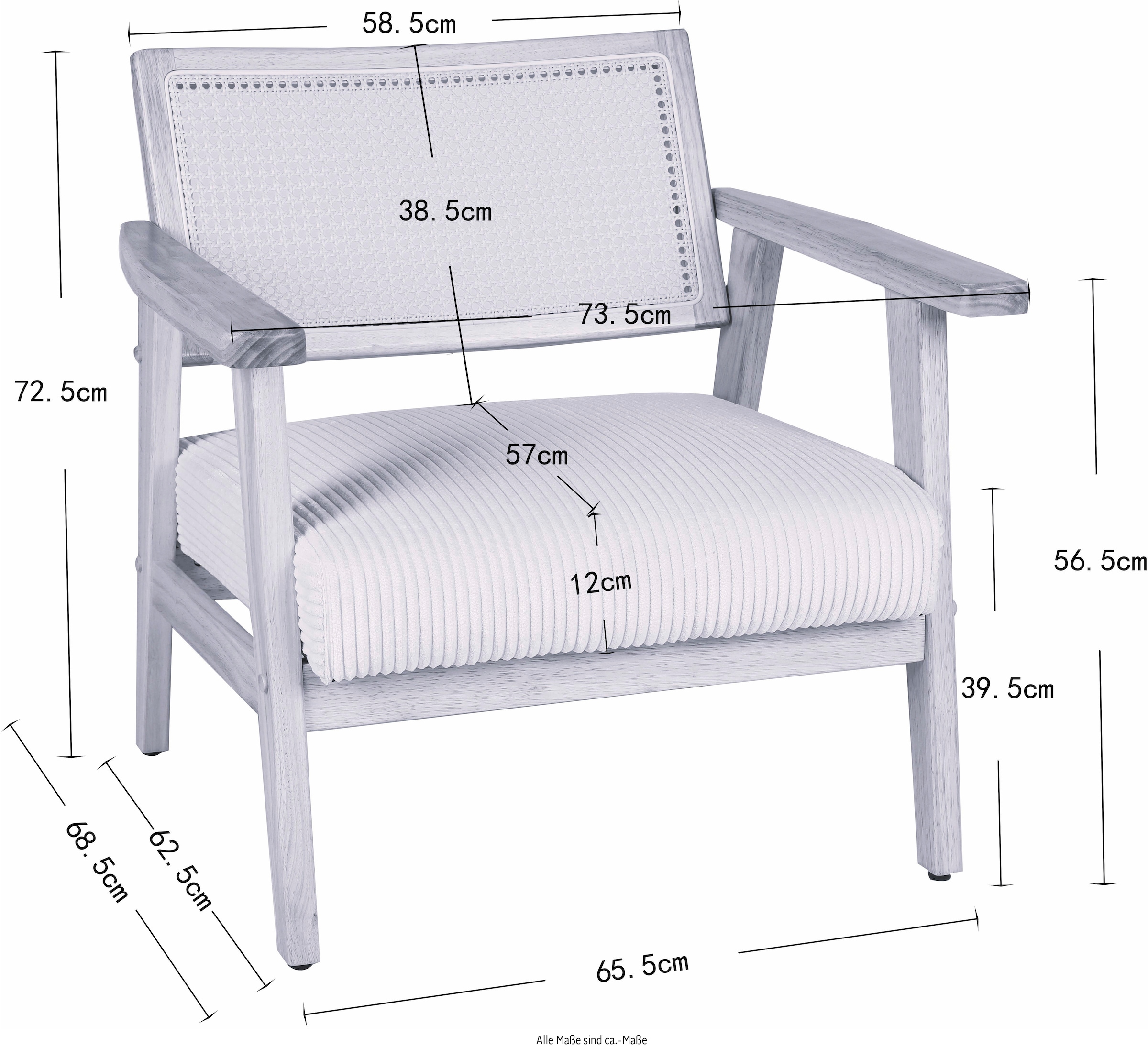 Home affaire Loungesessel »VILLAINE«, Einzelsessel, Rattan-Sessel mit Wiener Geflecht, Cord, Webstoff