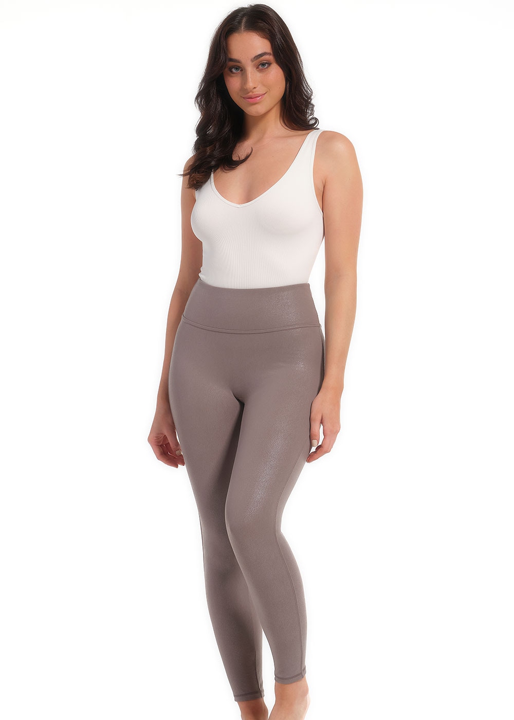 MAGIC Bodyfashion Leggings »Leather Look Legging«, hoch tailliertes Design, keine vordere Mittelnaht