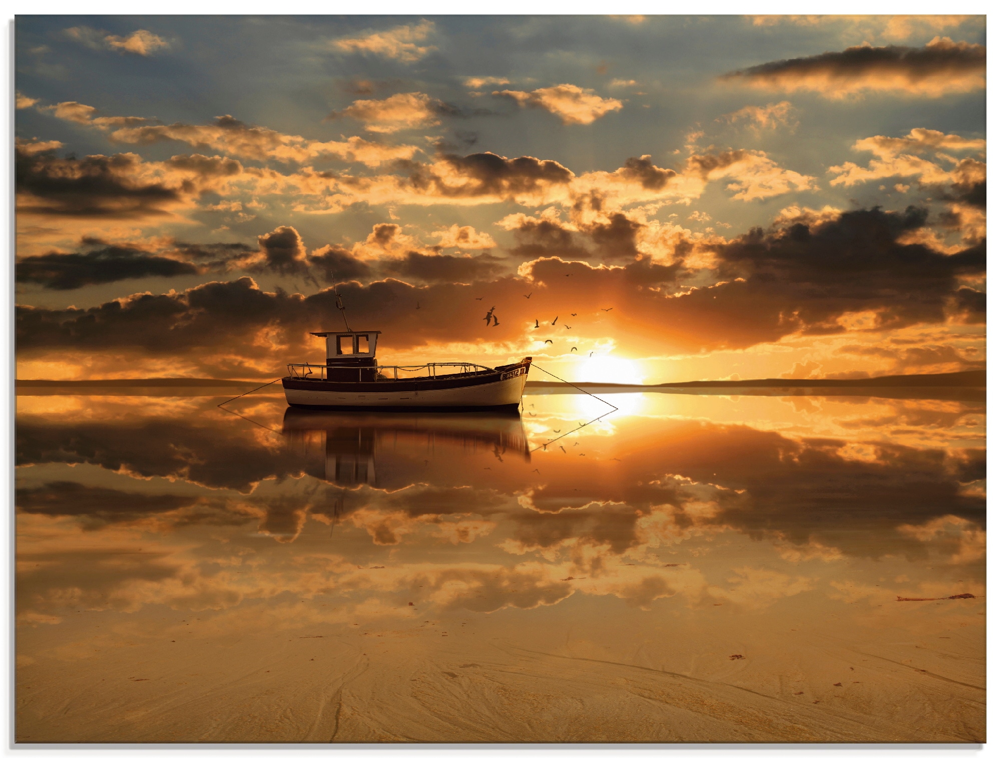 Glasbild »Das Fischerboot im Sonnenuntergang«, Boote & Schiffe, (1 St.), in...