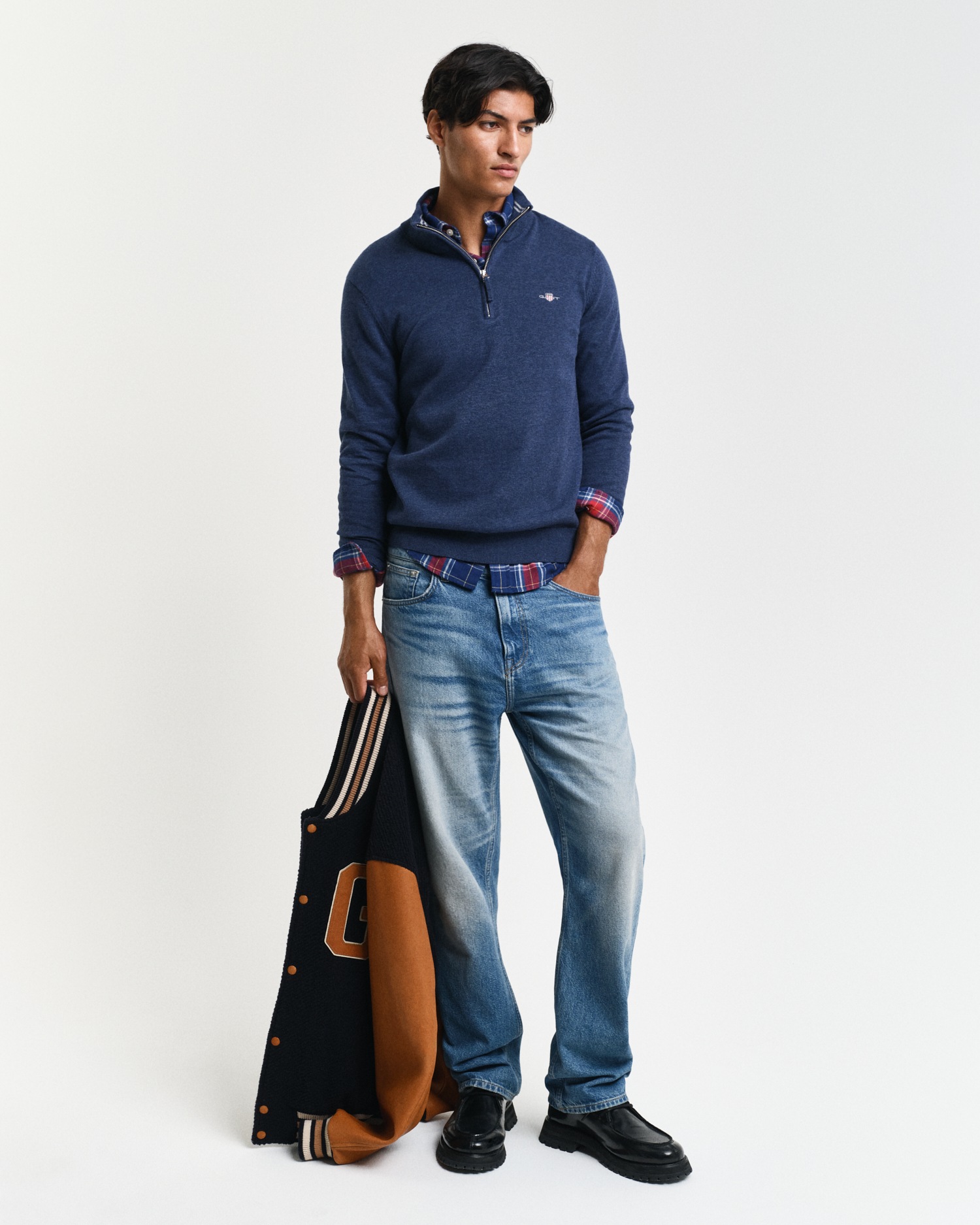 Gant Troyer »CLASSIC COTTON HALF ZIP«, mit gerippten Details
