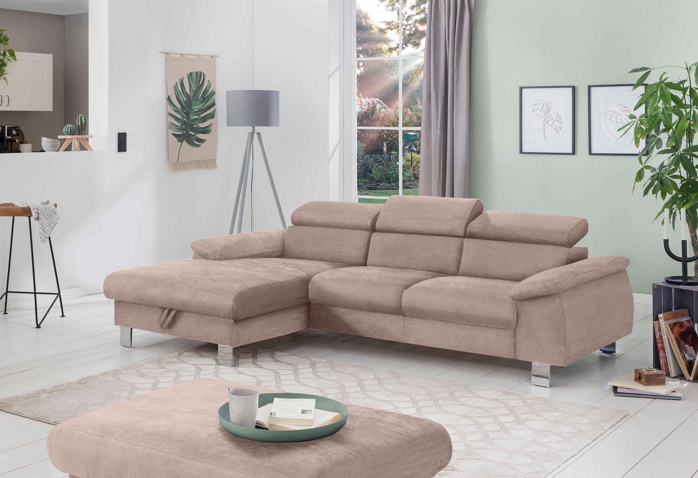 COTTA Ecksofa Komaris, Ecksofa, wahlweise mit RGB-LED-Beleuchtung und Bettfunktion/Bettkasten