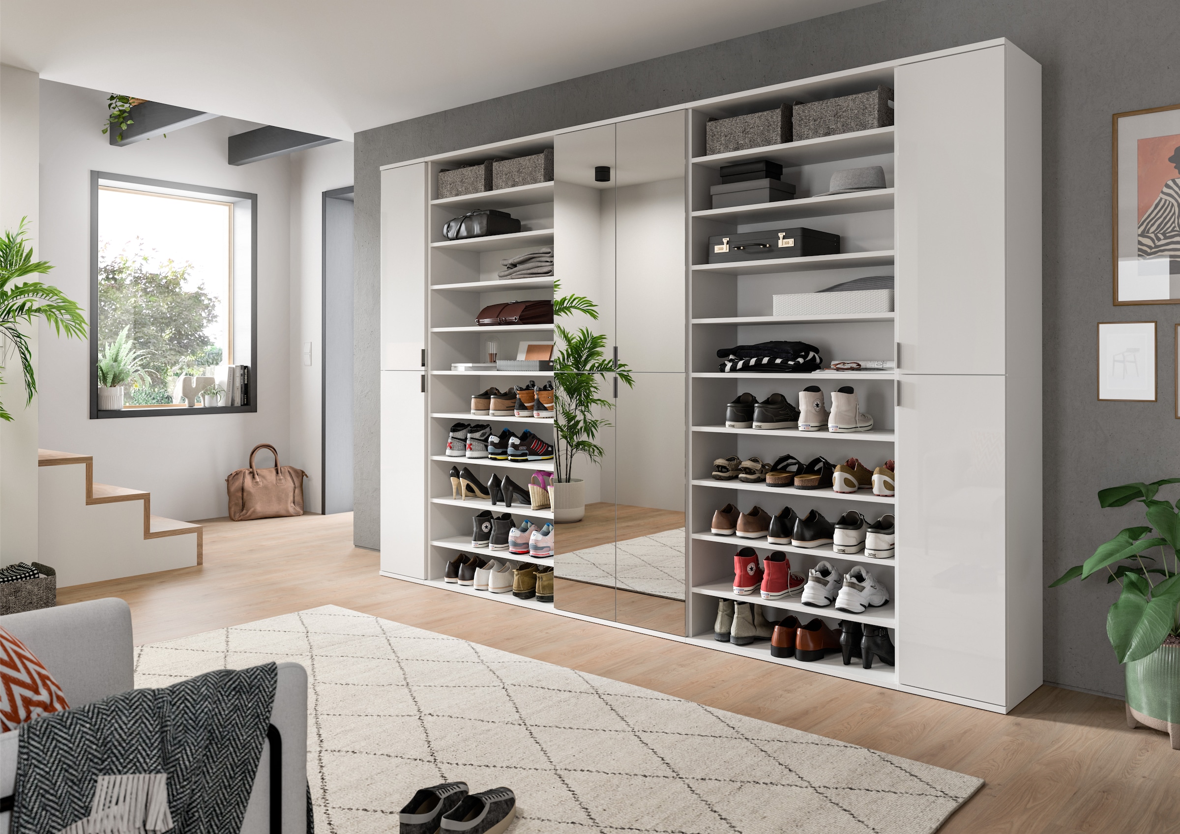 INOSIGN Garderoben-Set »Trondheim, Garderobenset 5-tlg. Breite 262 cm,«, (5 St.), hochglanz, best. aus: Spiegelschrank, 2x Schuhregal, 2x Schrank, Flur
