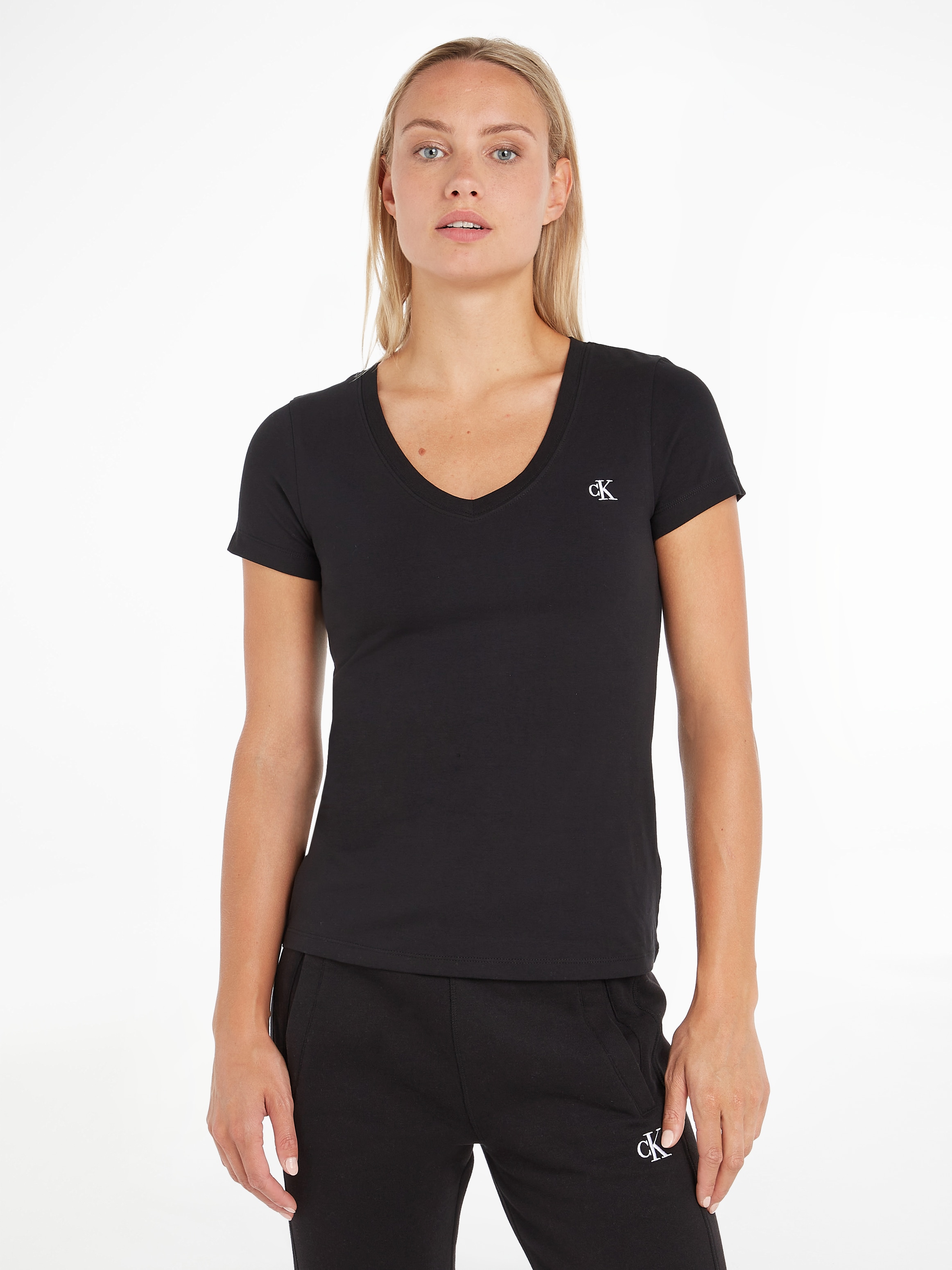 V-Shirt »CK EMBROIDERY STRETCH V-NECK«, mit kleiner Calvin Klein Logo-Stickerei auf...