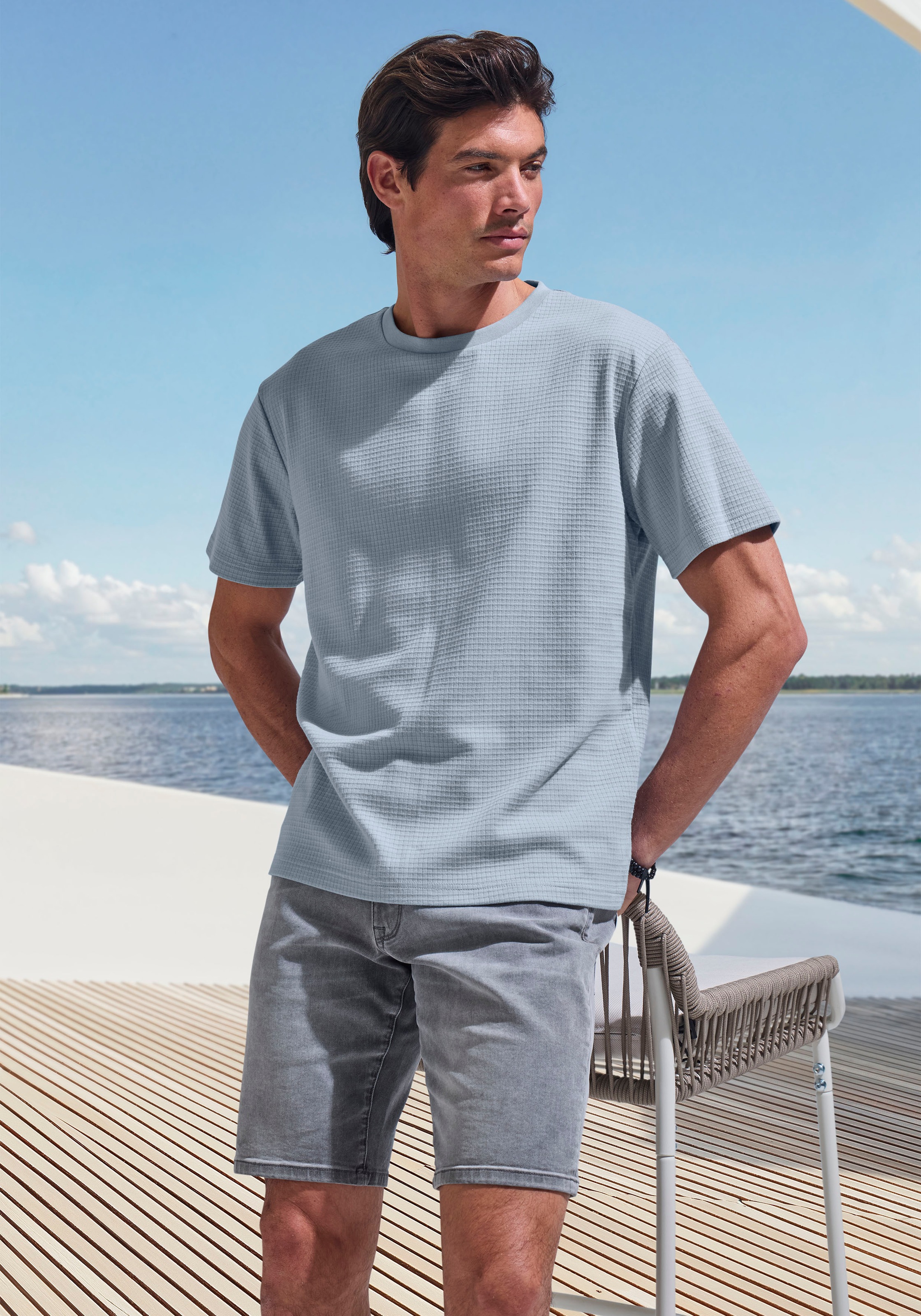 John Devin T-Shirt »mit Struktur«, Rundhalsshirt mit Struktur aus Baumwoll-Mix