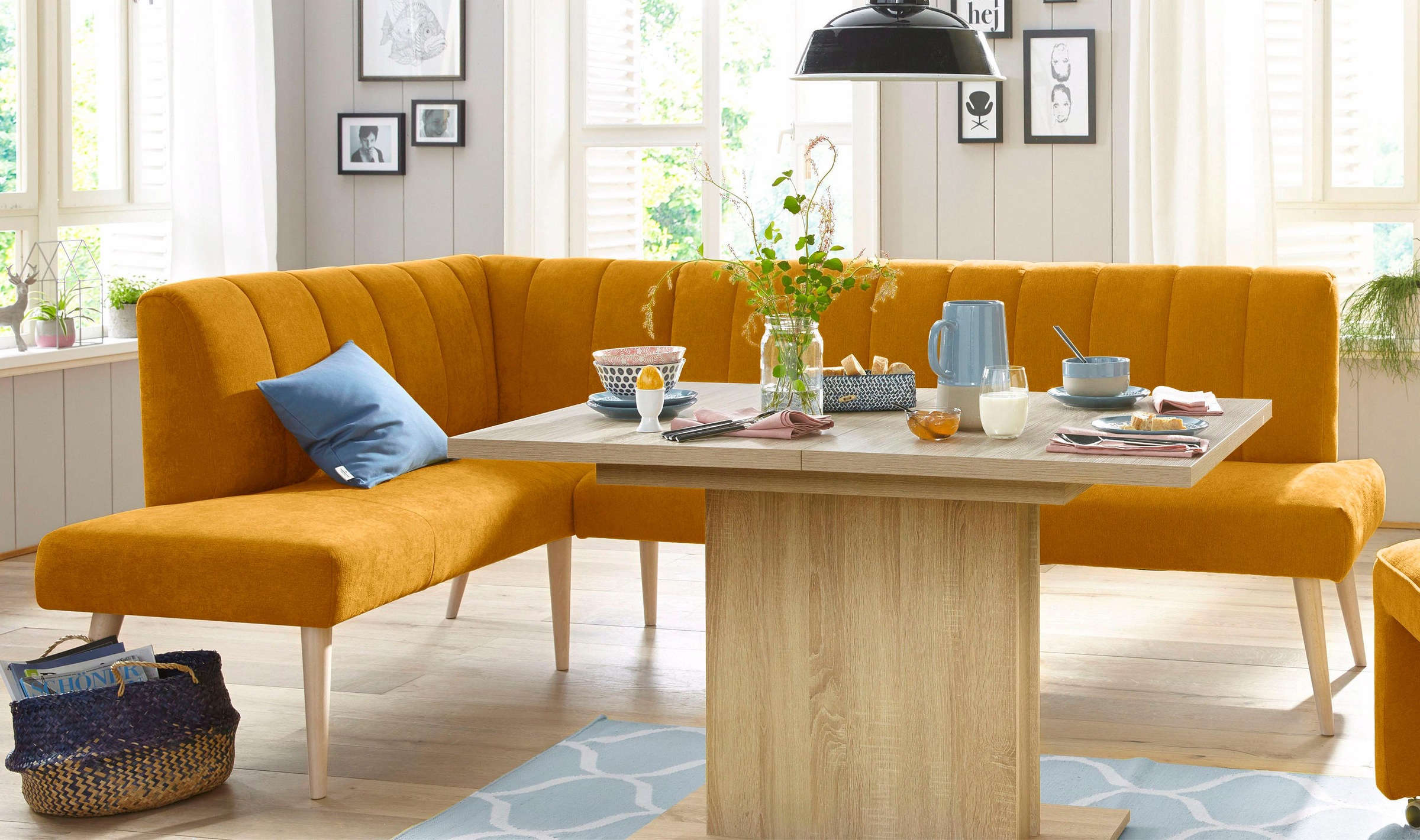 exxpo - sofa fashion Eckbank »Costa, moderne Rückensteppung, bequem und elegant, hoher Holzfuss«, hochwertig verarbeitet, Frei im Raum stellbar