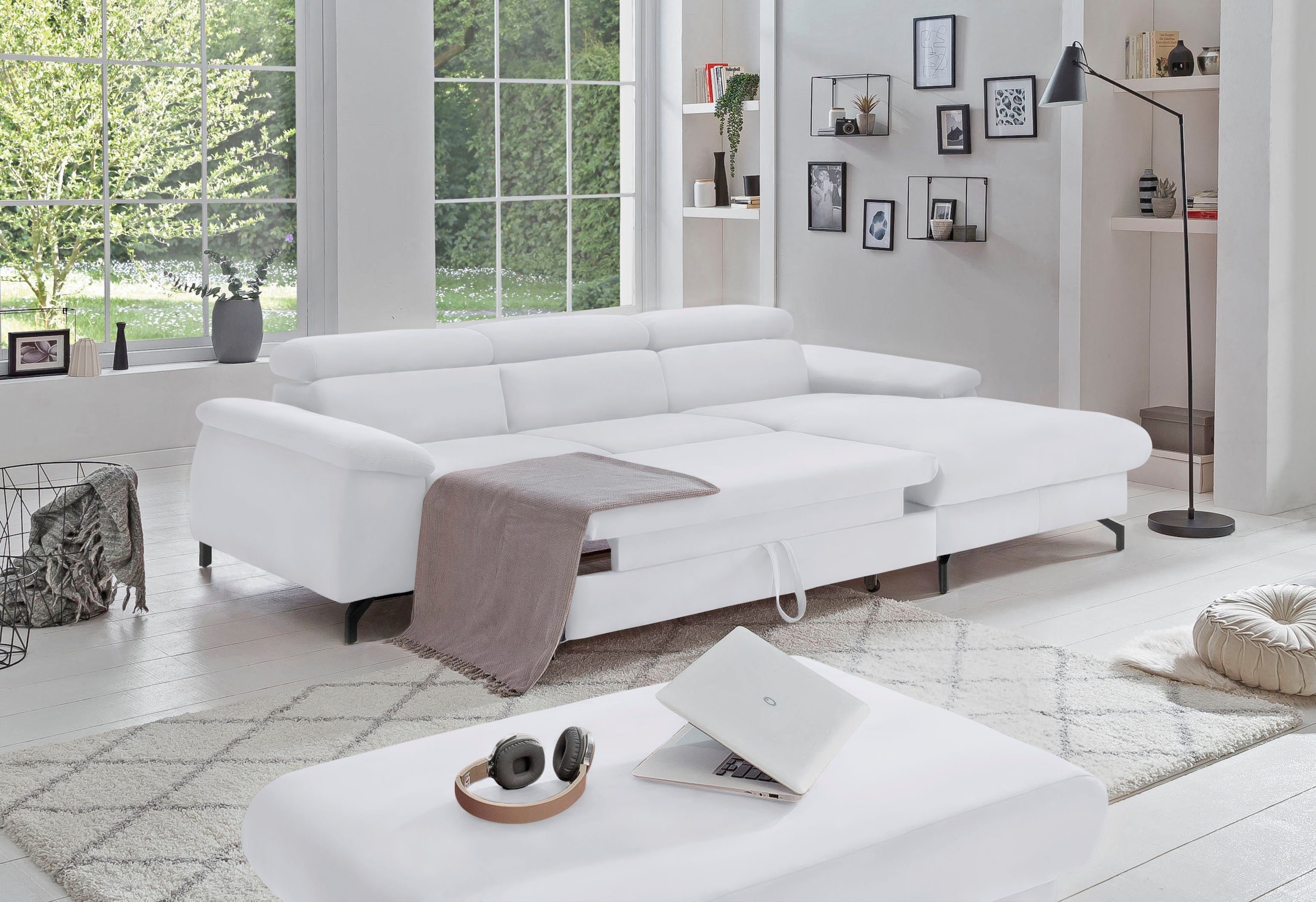 COTTA Polstergarnitur »Komaris L-Form«, (Set), Set bestehend aus: Ecksofa mit Kopfteilverstellung & Hocker