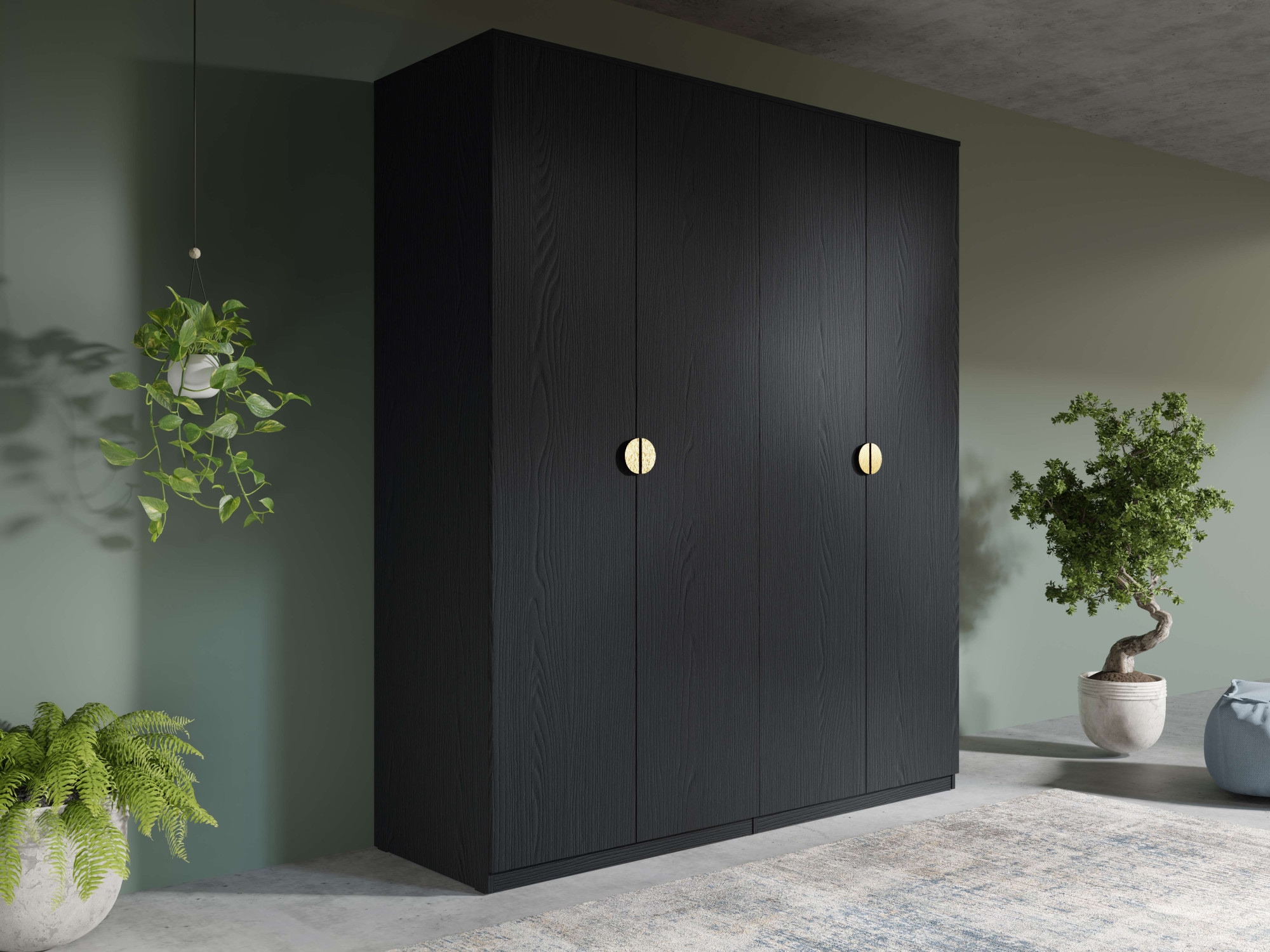 Home affaire Kleiderschrank »BELLOT Garderobe, Wäscheschrank mit 4 Einlegeböden und 2 Kleiderstange« mit 4 Drehtüren und goldenen Griffen, Masse B/T/H: 180/59/209 cm